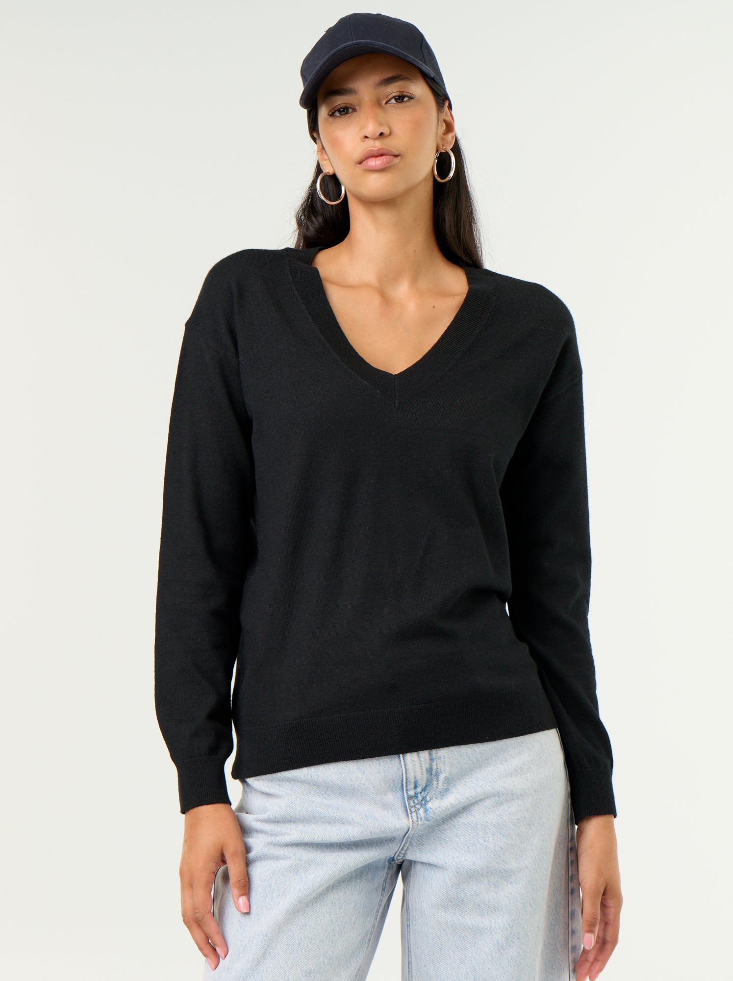 Pull léger à col V - Noir