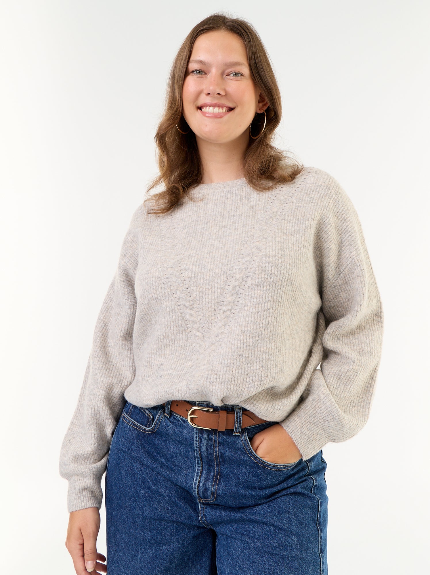 Pull maille torsadée - Beige