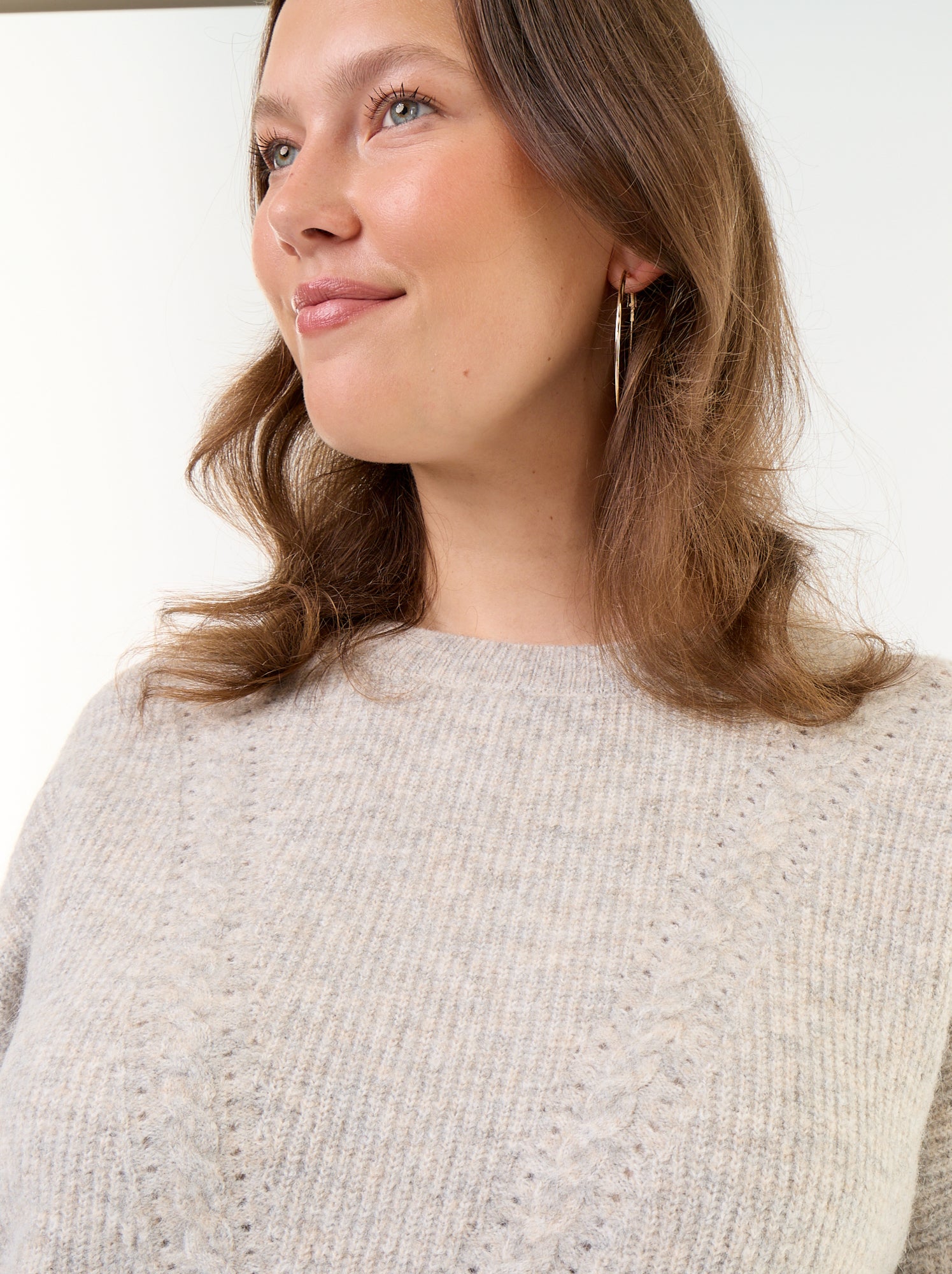 Pull maille torsadée - Beige