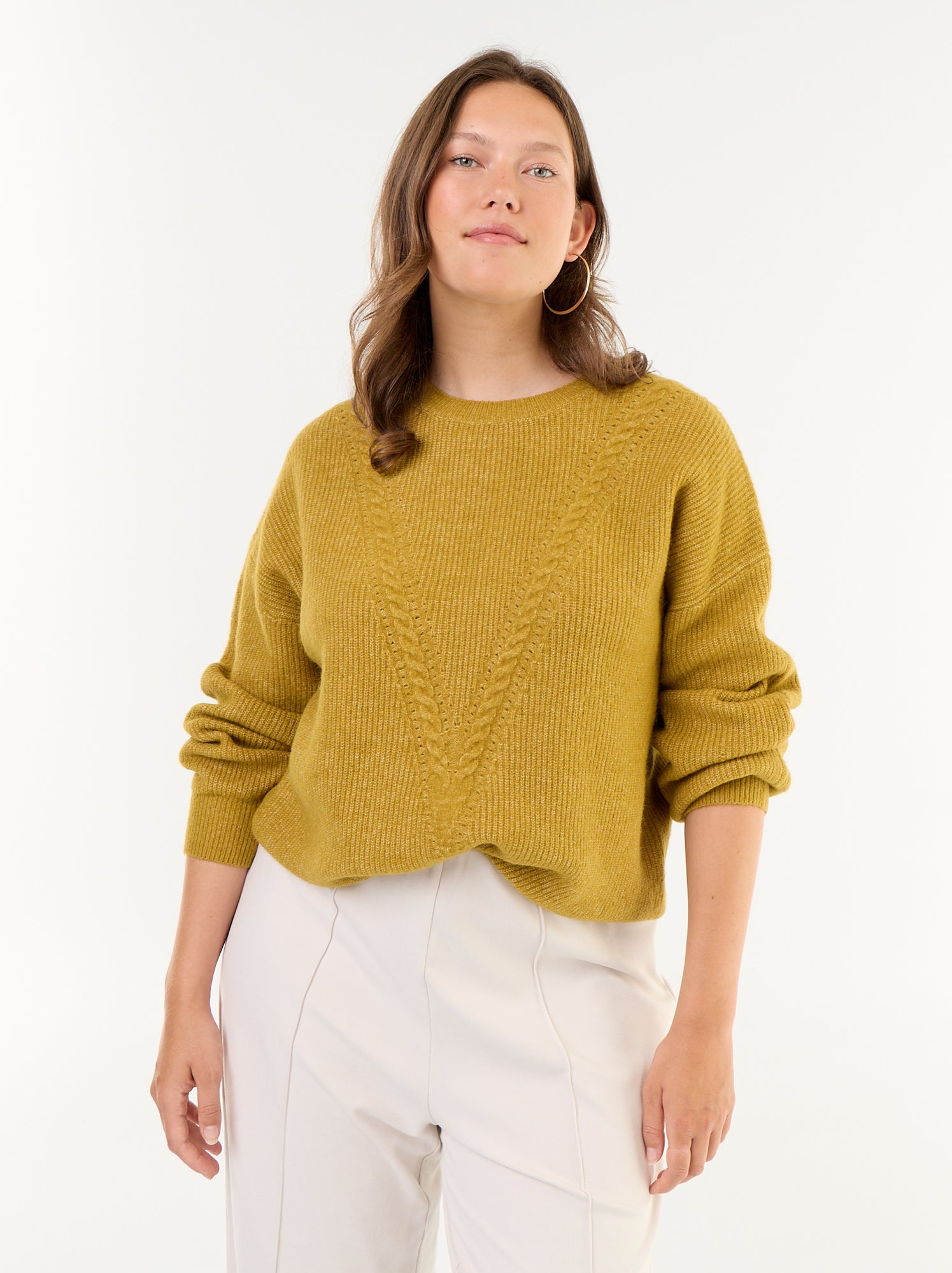 Pull maille torsadée - Jaune