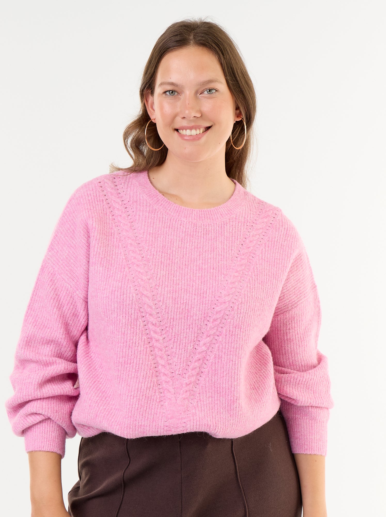 Pull maille torsadée - Rose
