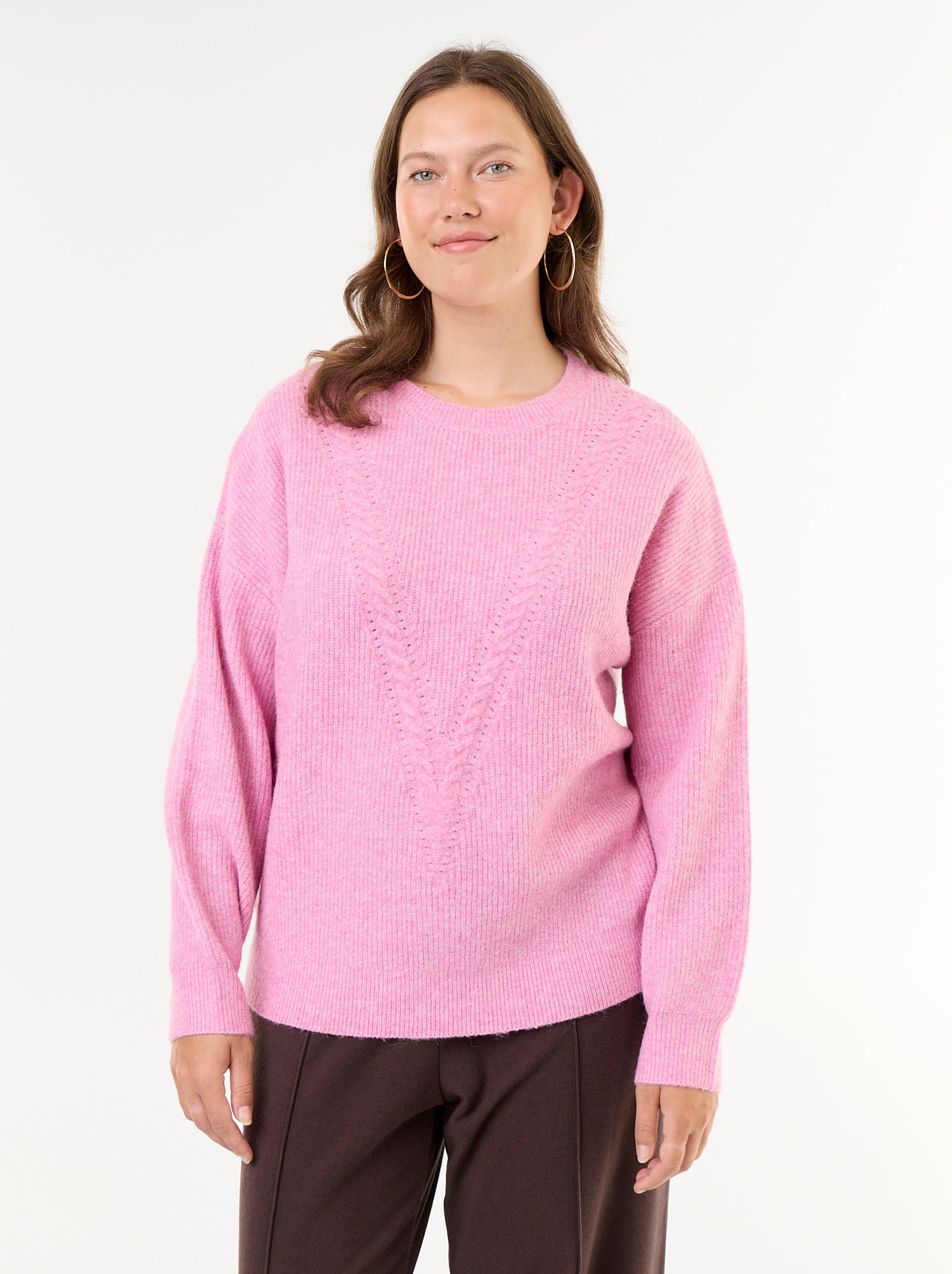 Pull maille torsadée - Rose