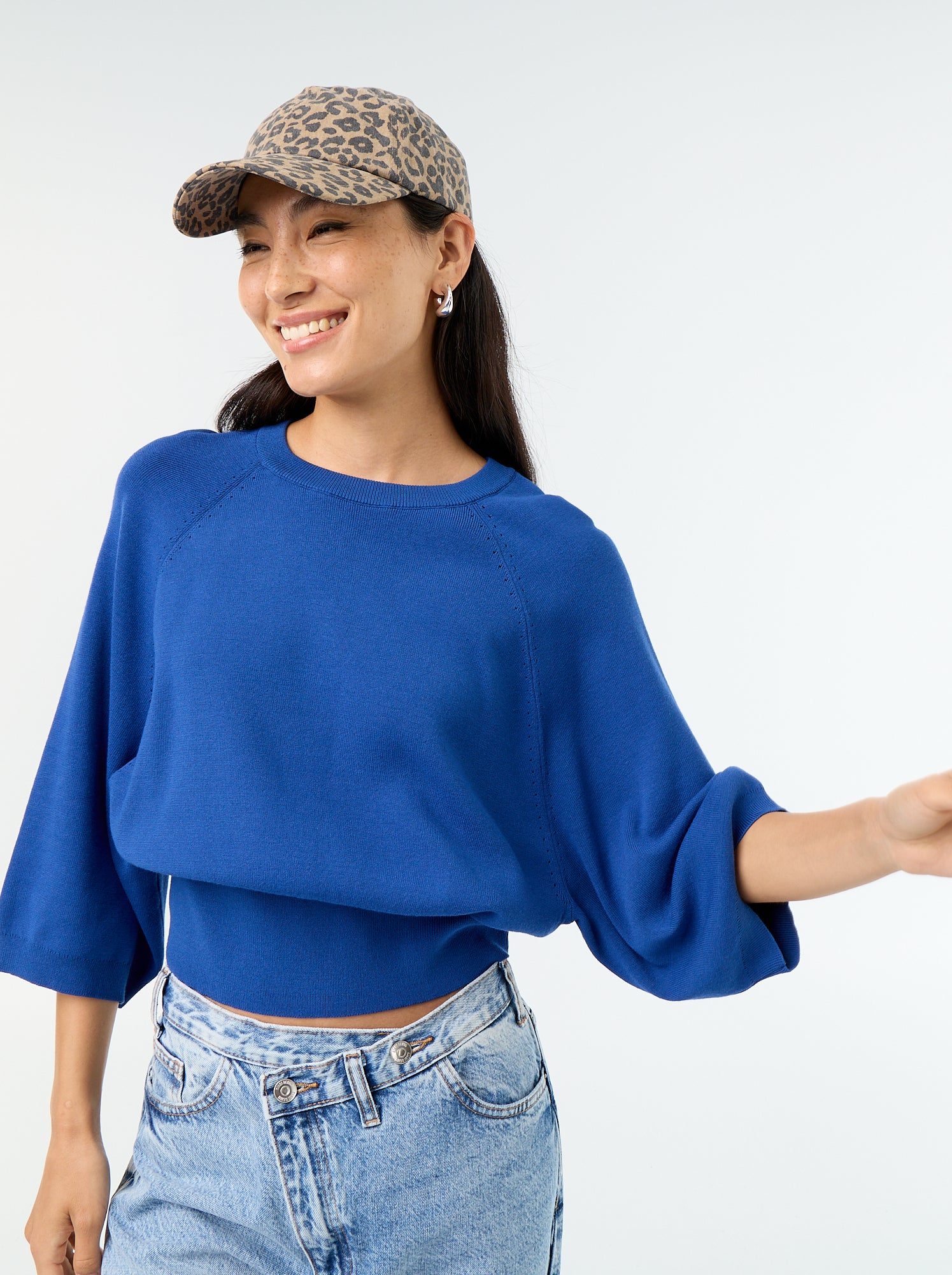 Pull manches courtes 3/4 - Bleu
