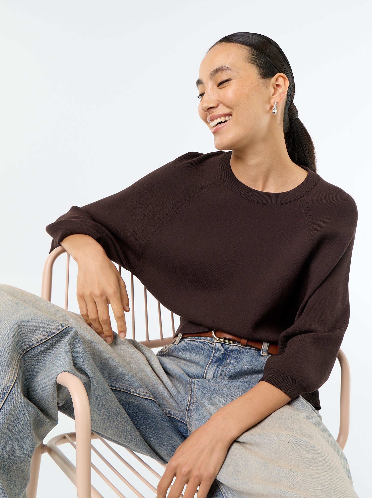 Pull manches courtes 3/4 - Marron