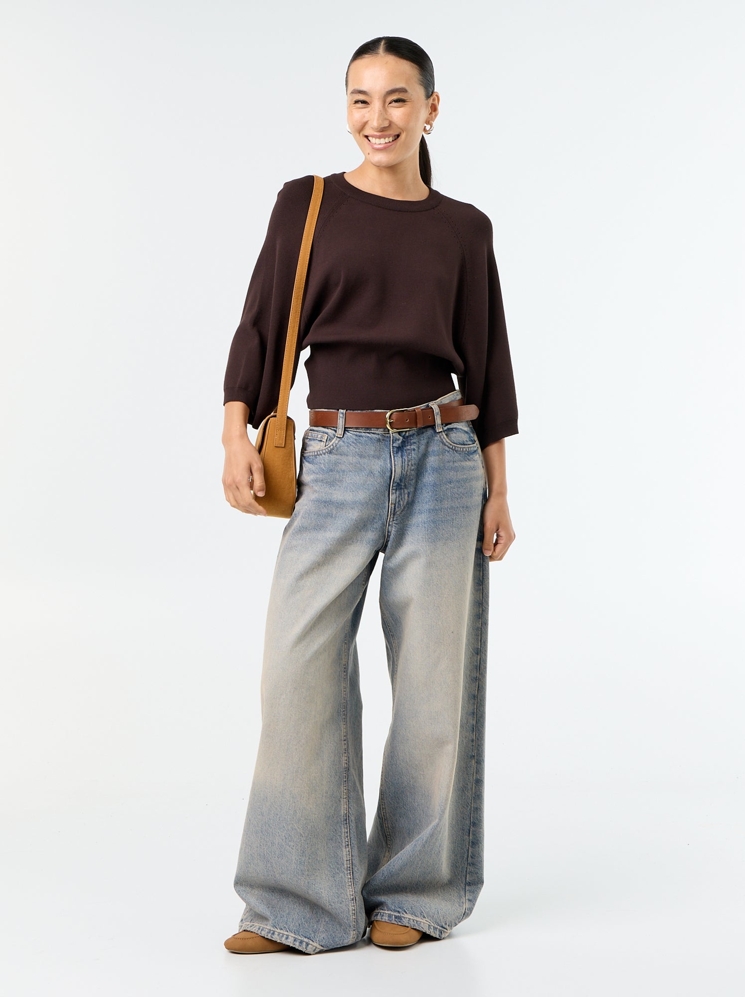 Pull manches courtes 3/4 - Marron
