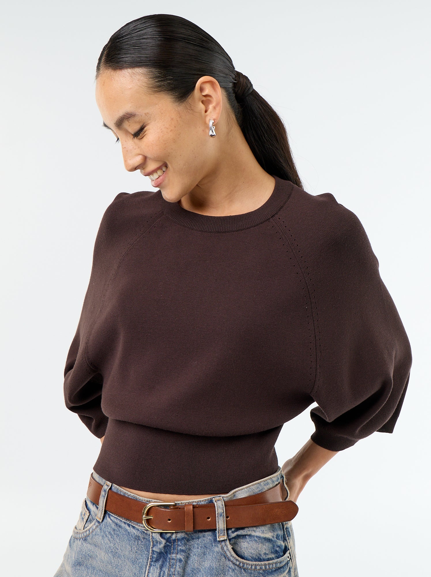 Pull manches courtes 3/4 - Marron