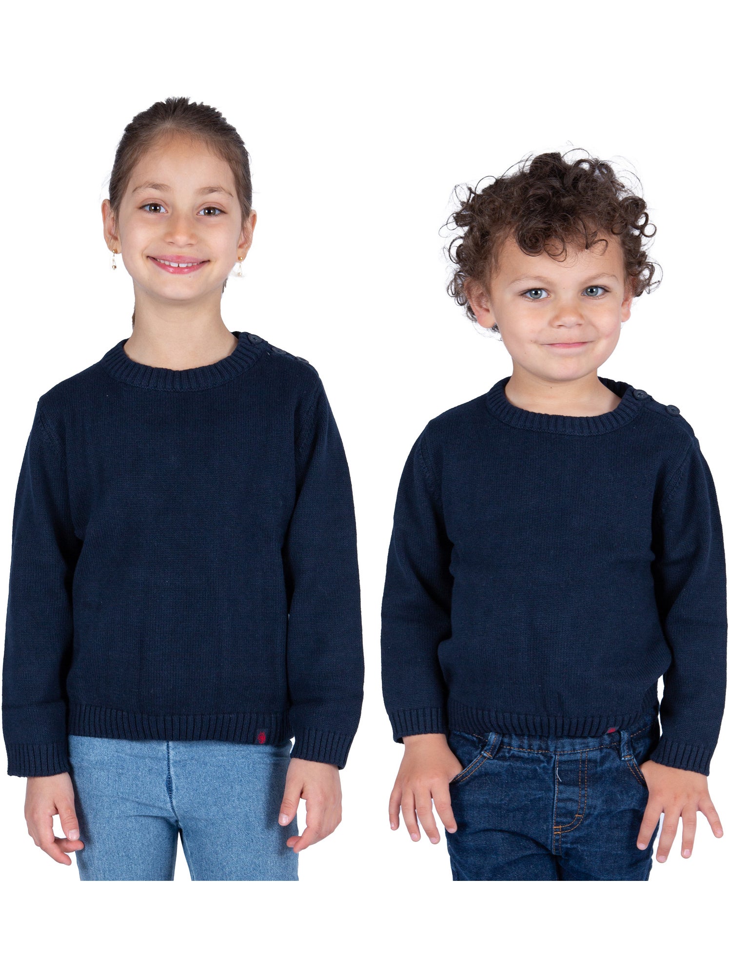Pull marin enfant 'Breizh Océan', Pull en coton épais garçon ou fille - Bleu marine