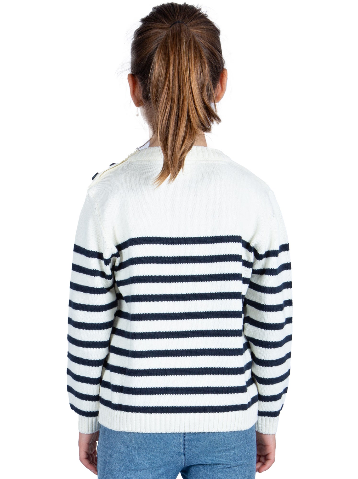Pull marin enfant 'Breizh Océan', Pull en coton épais garçon ou fille - Ecru/Marine