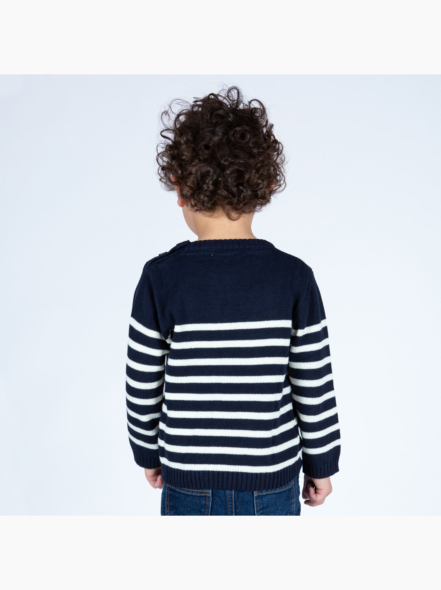 Pull marin enfant 'Breizh Océan', Pull en coton épais garçon ou fille - Marine/Ecru