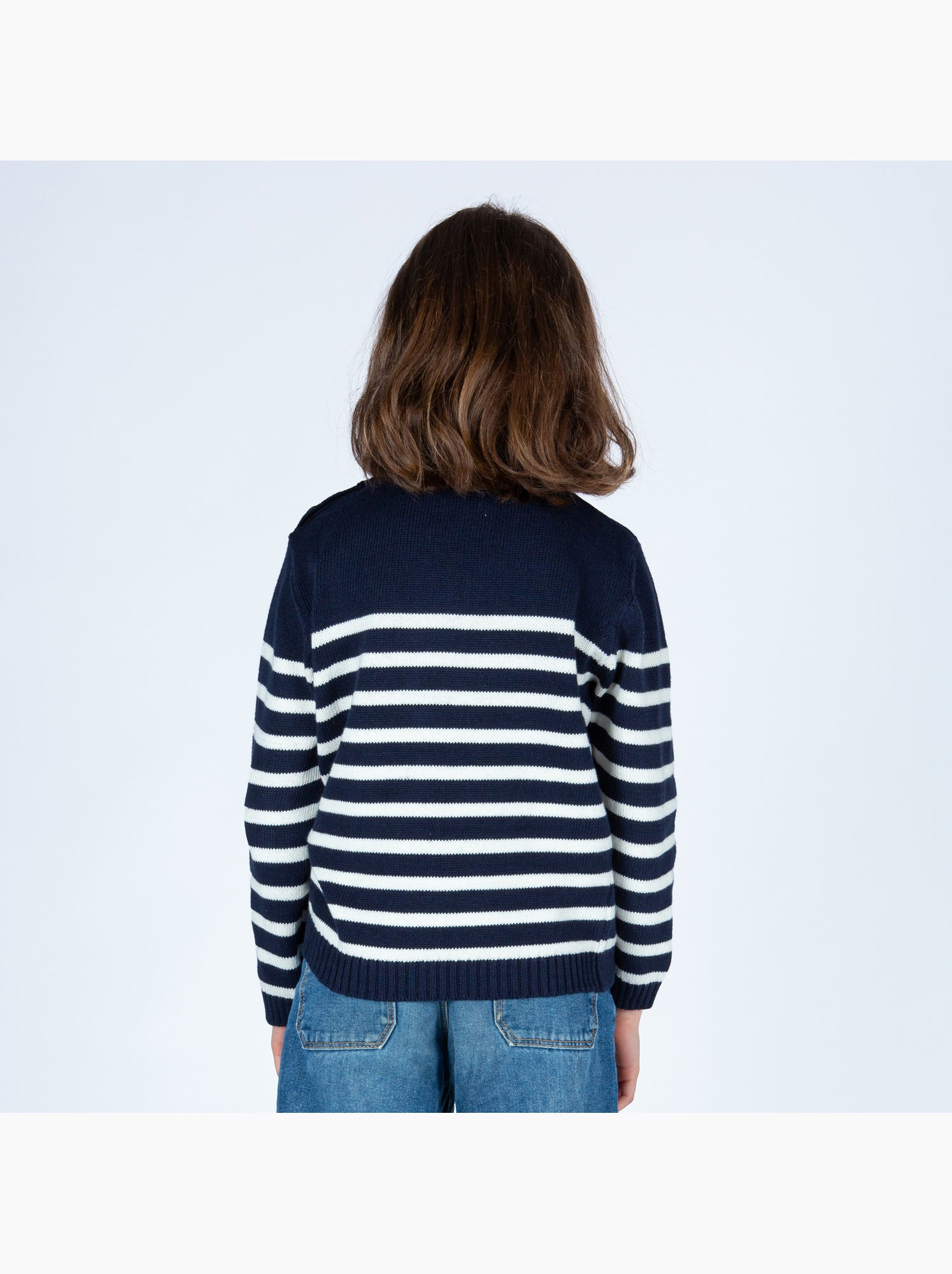 Pull marin enfant 'Breizh Océan', Pull en coton épais garçon ou fille - Marine/Ecru