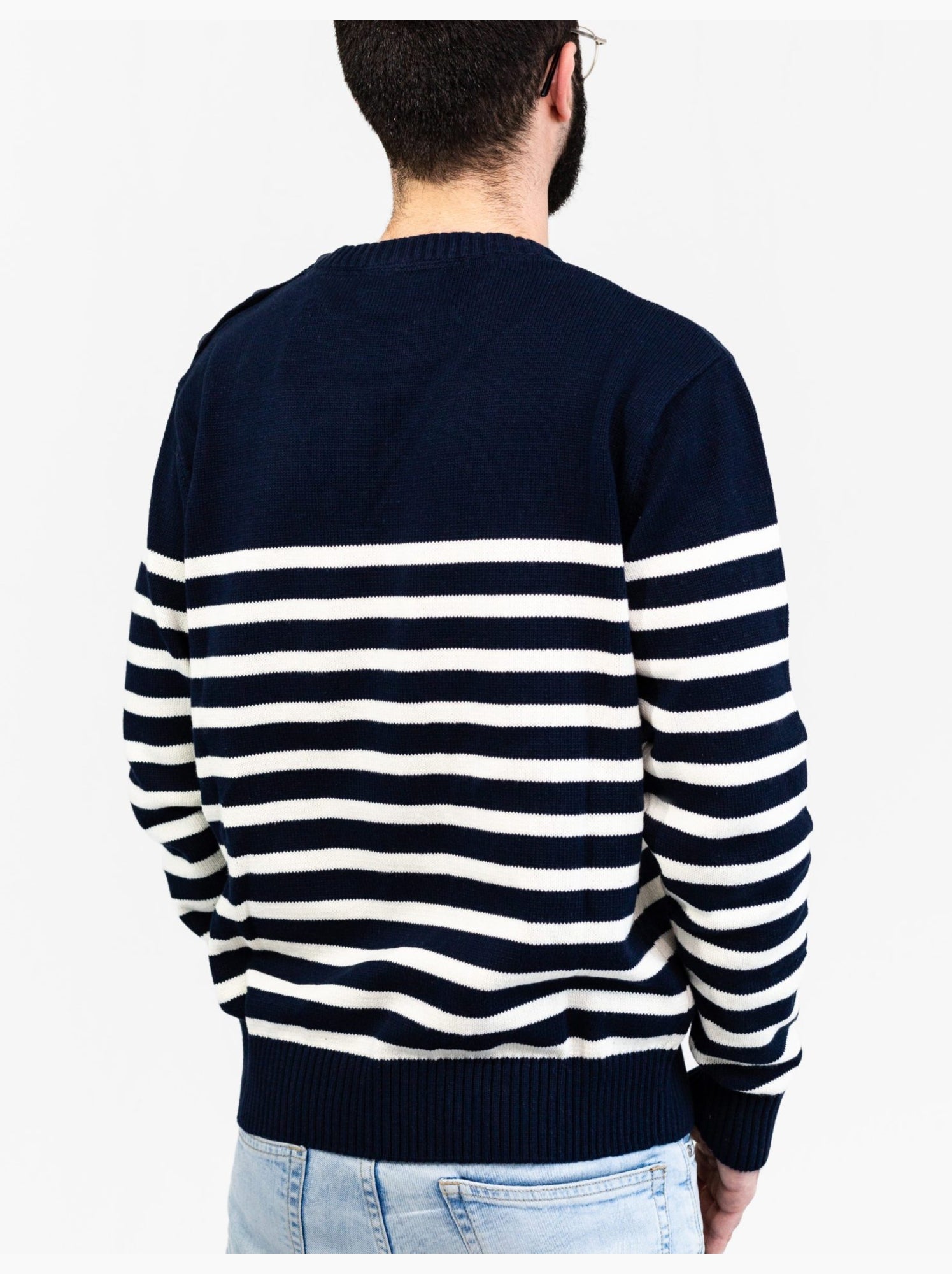 Pull marin homme rayé ou uni 'breizh océan', pull homme hiver - Marine/Ecru