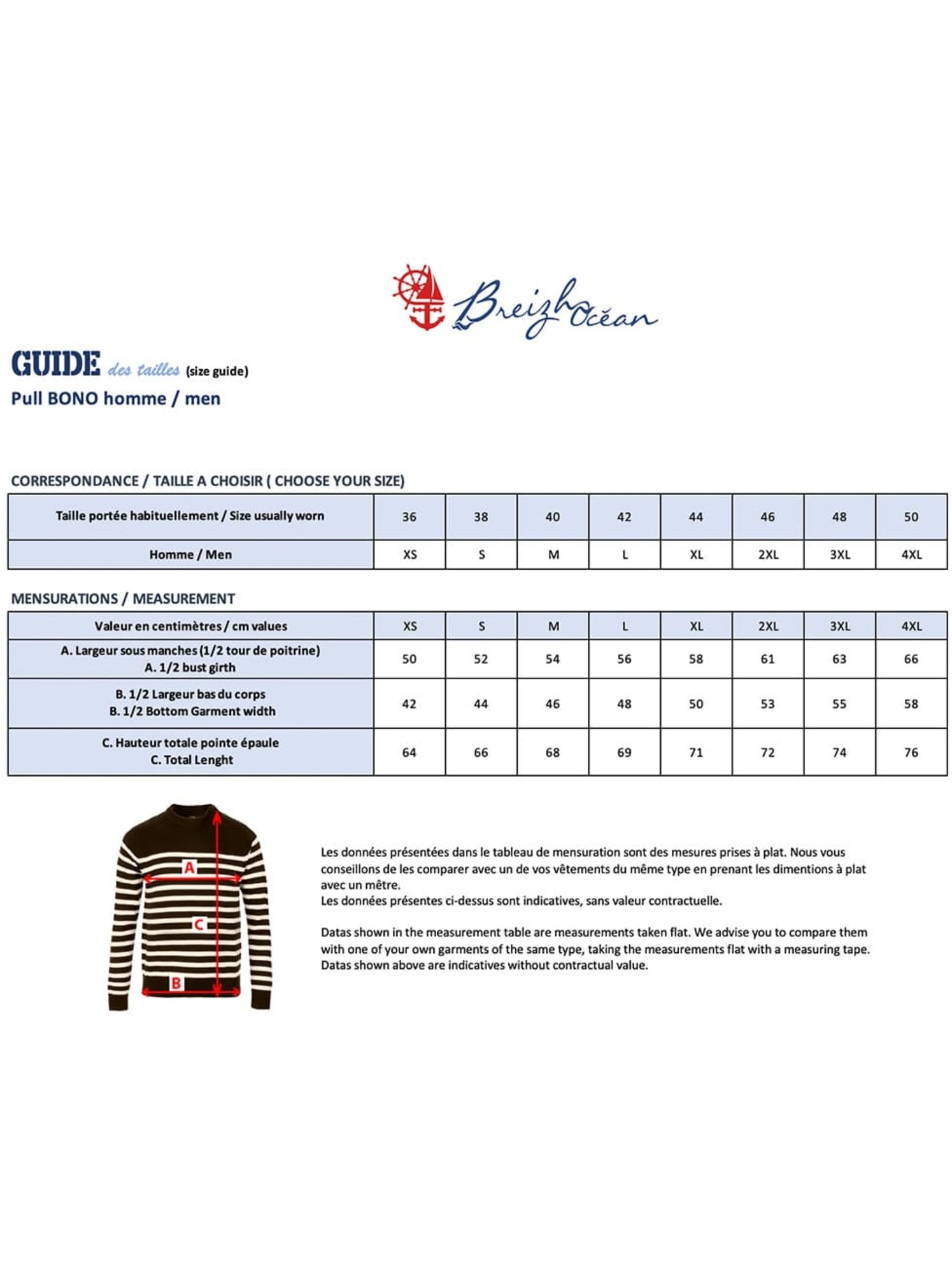 Pull marin homme rayé ou uni 'breizh océan', pull homme hiver - Marine/Ecru