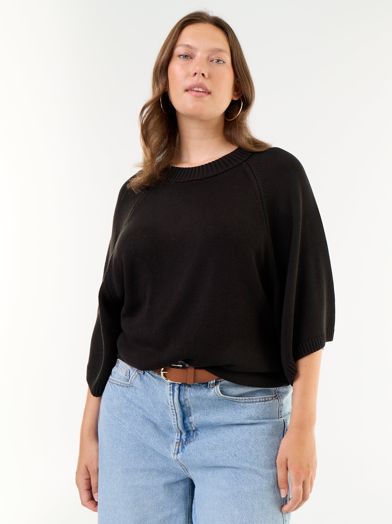 Pull oversize en maille manches courtes - Noir