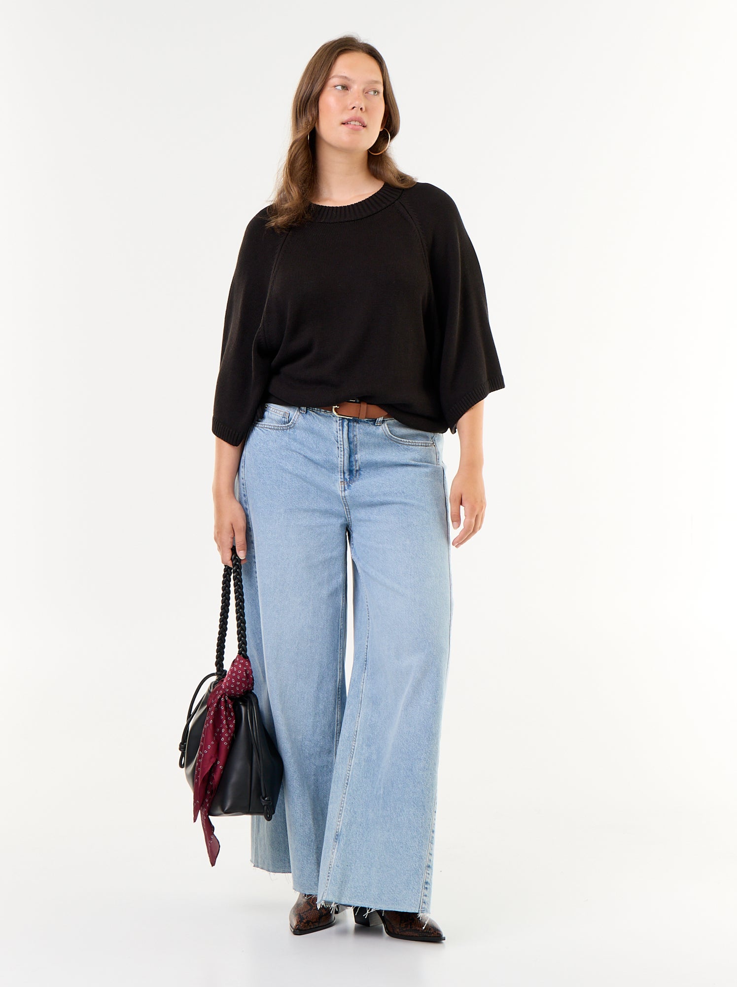 Pull oversize en maille manches courtes - Noir