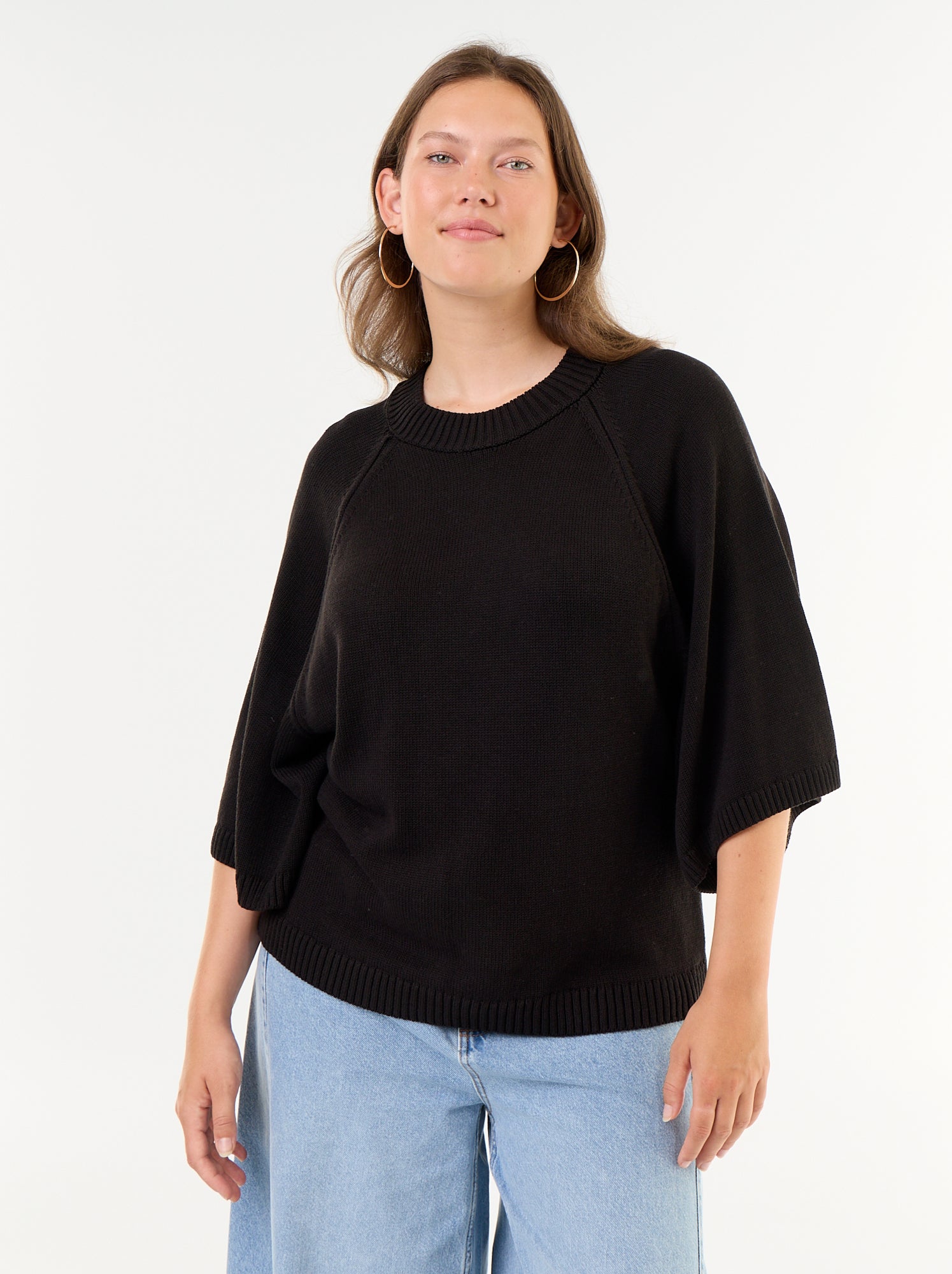 Pull oversize en maille manches courtes - Noir