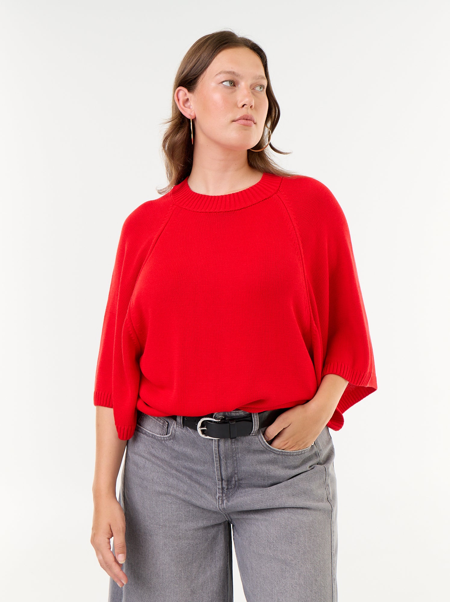 Pull oversize en maille manches courtes - Rouge