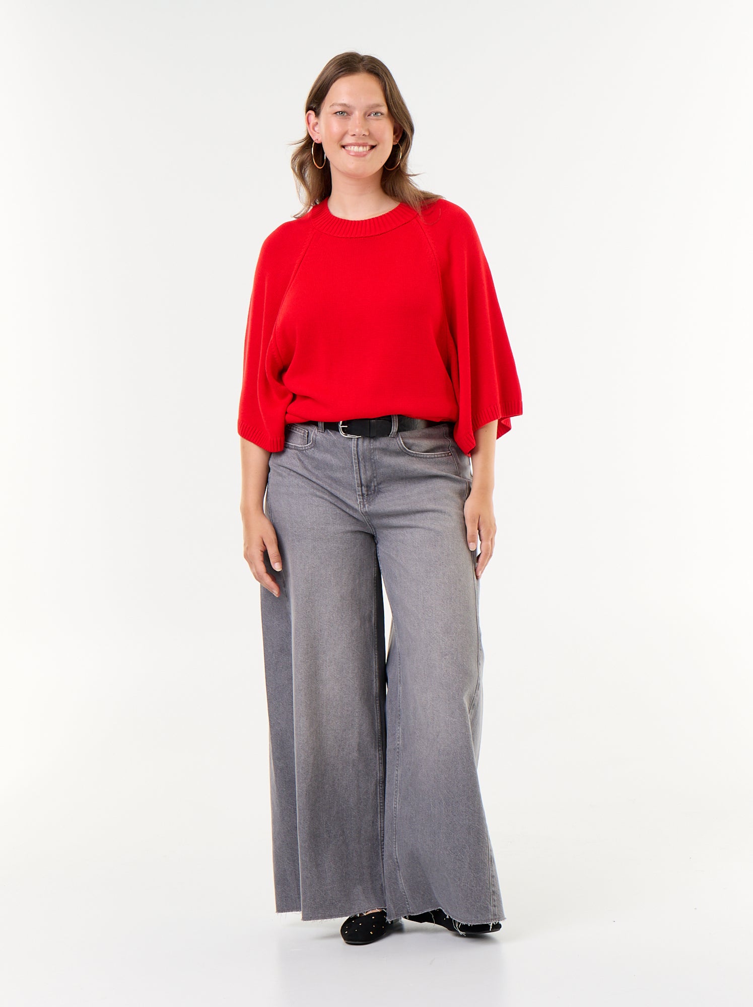 Pull oversize en maille manches courtes - Rouge
