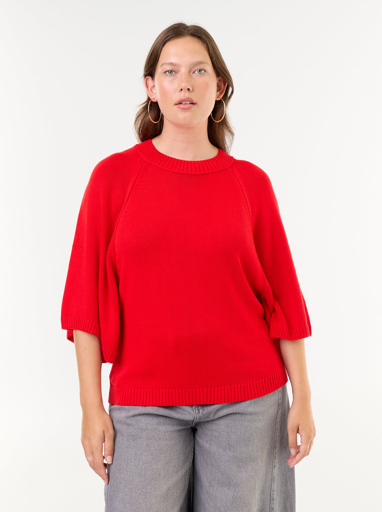 Pull oversize en maille manches courtes - Rouge