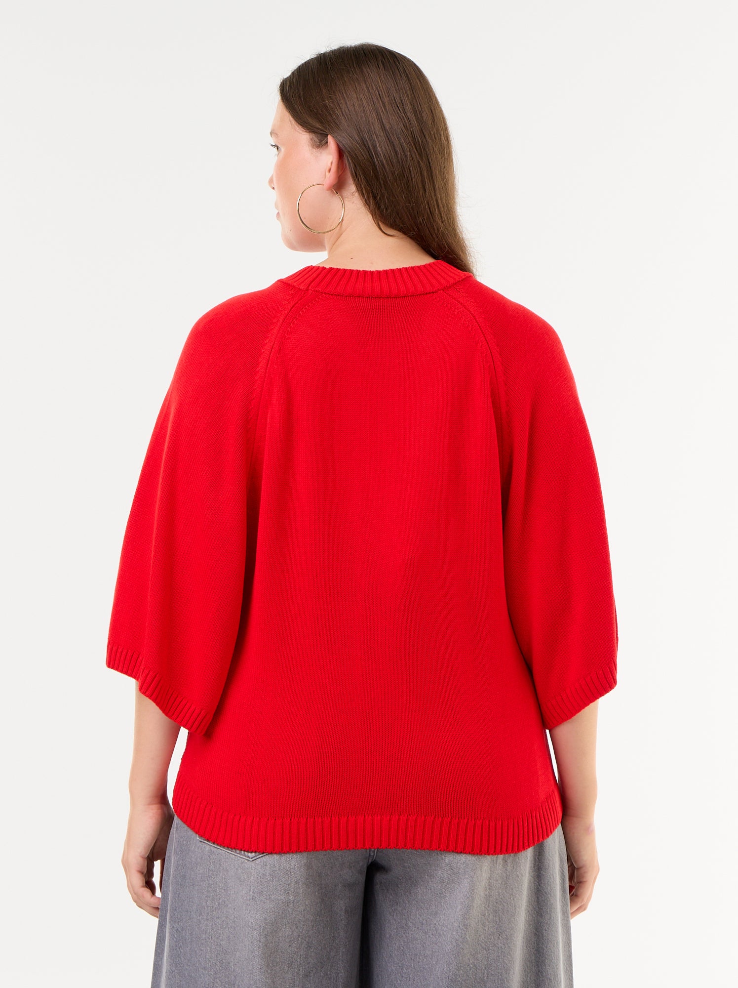 Pull oversize en maille manches courtes - Rouge