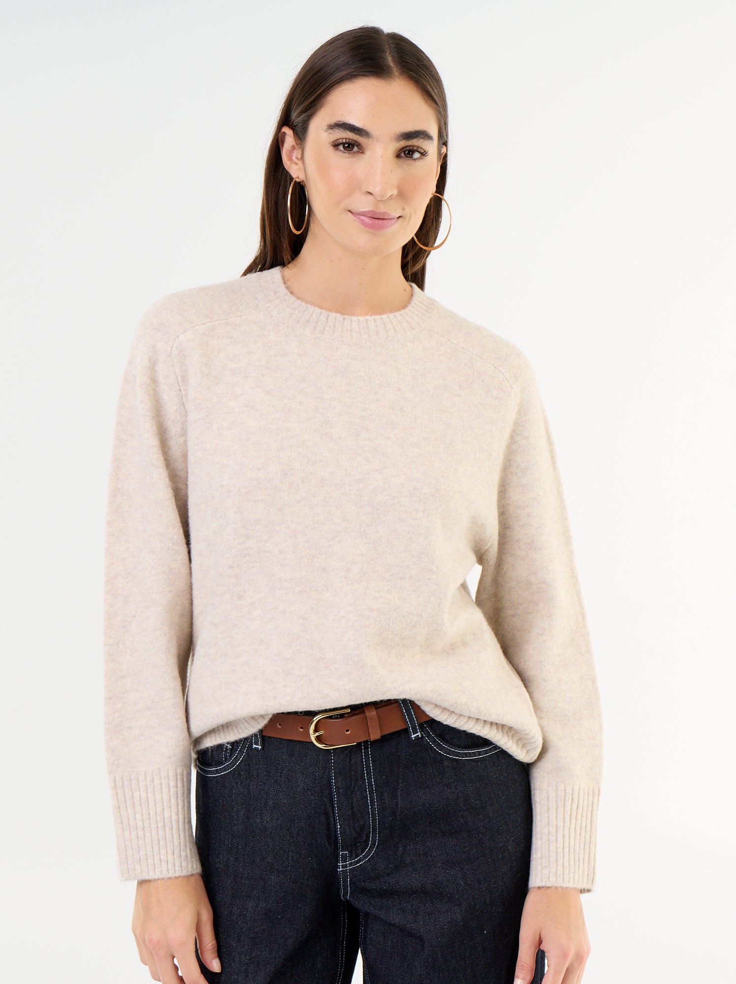 Pull rallongé en maille moulinée - Beige