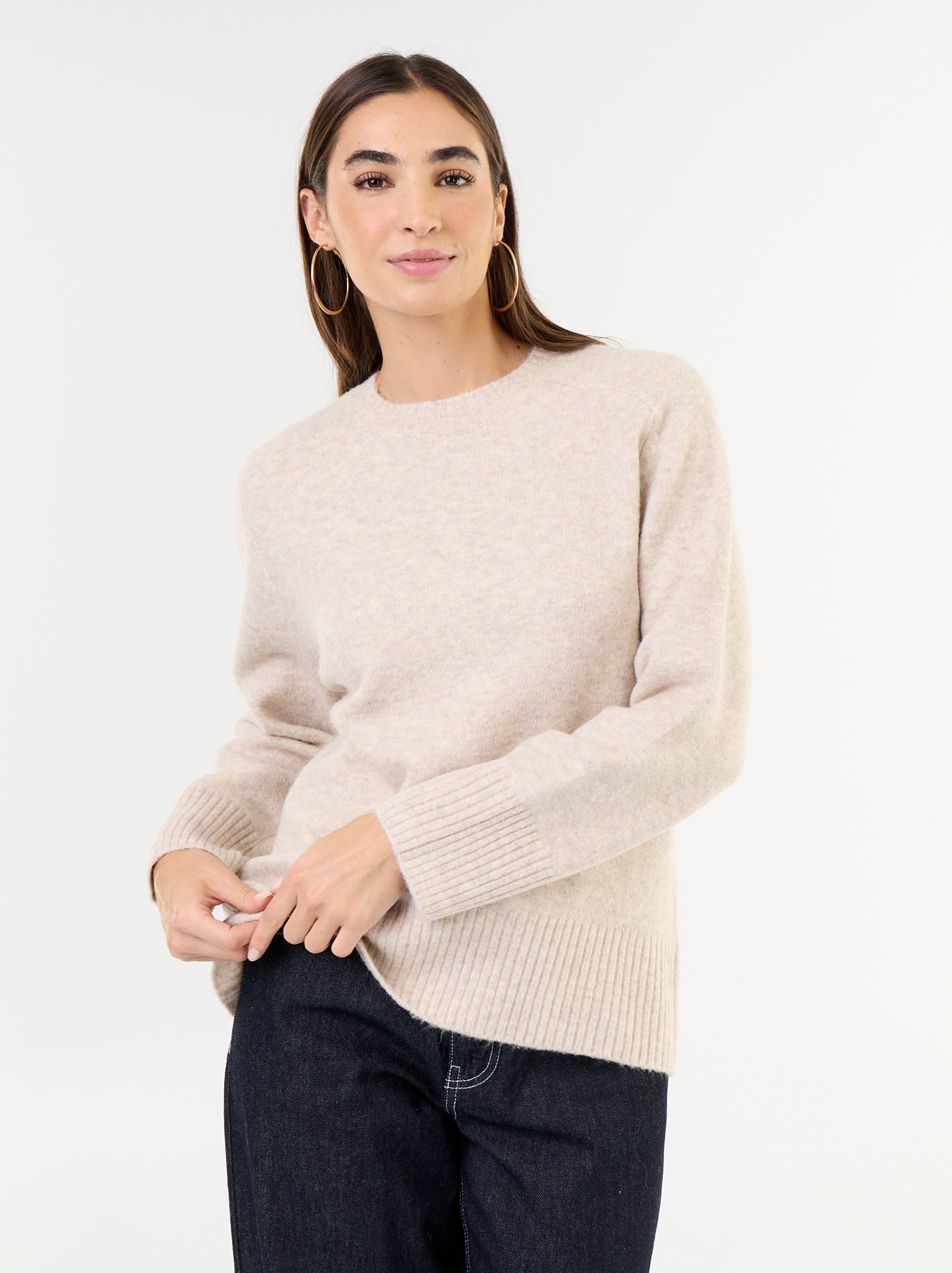 Pull rallongé en maille moulinée - Beige