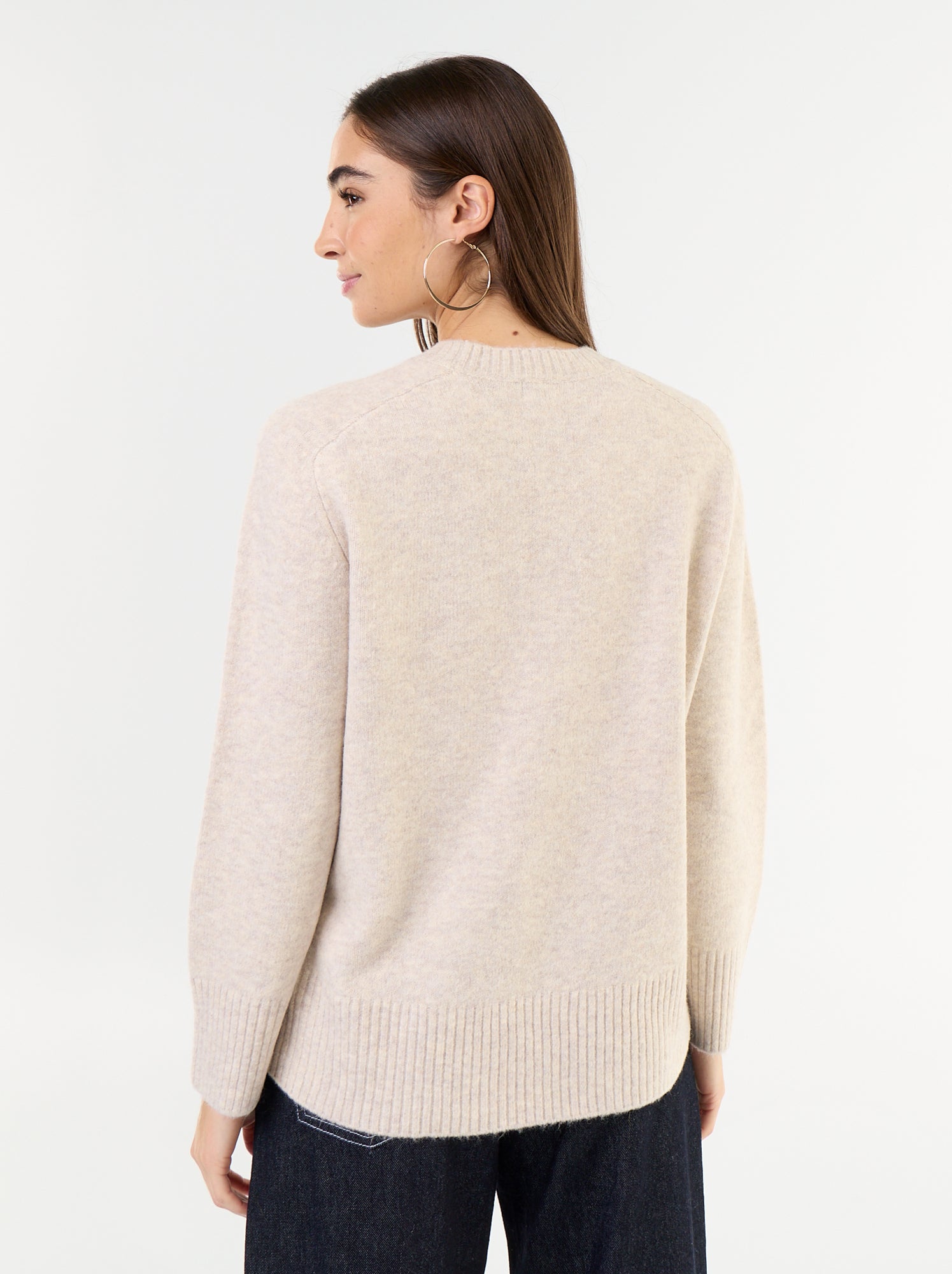 Pull rallongé en maille moulinée - Beige