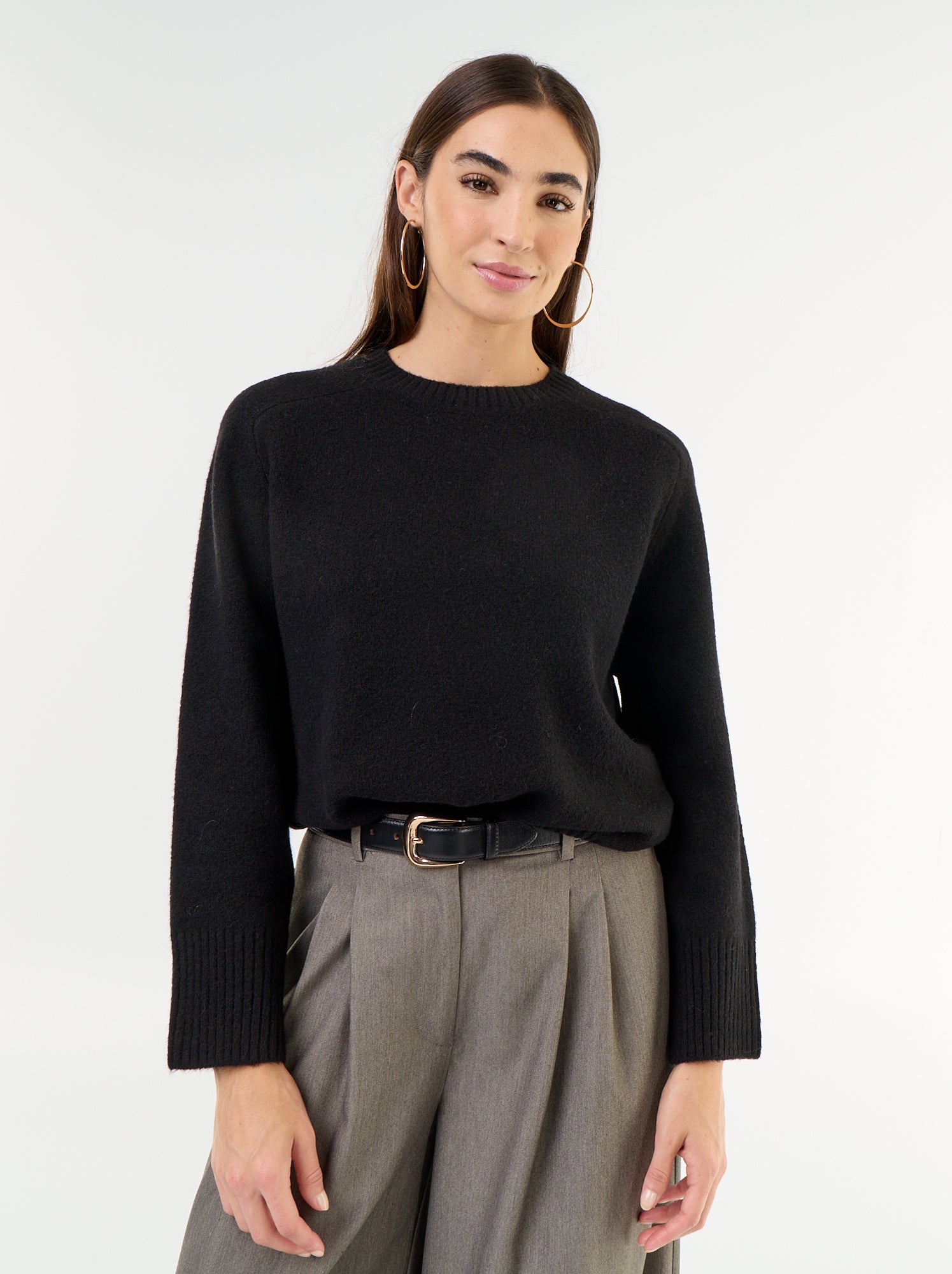Pull rallongé en maille moulinée - Noir