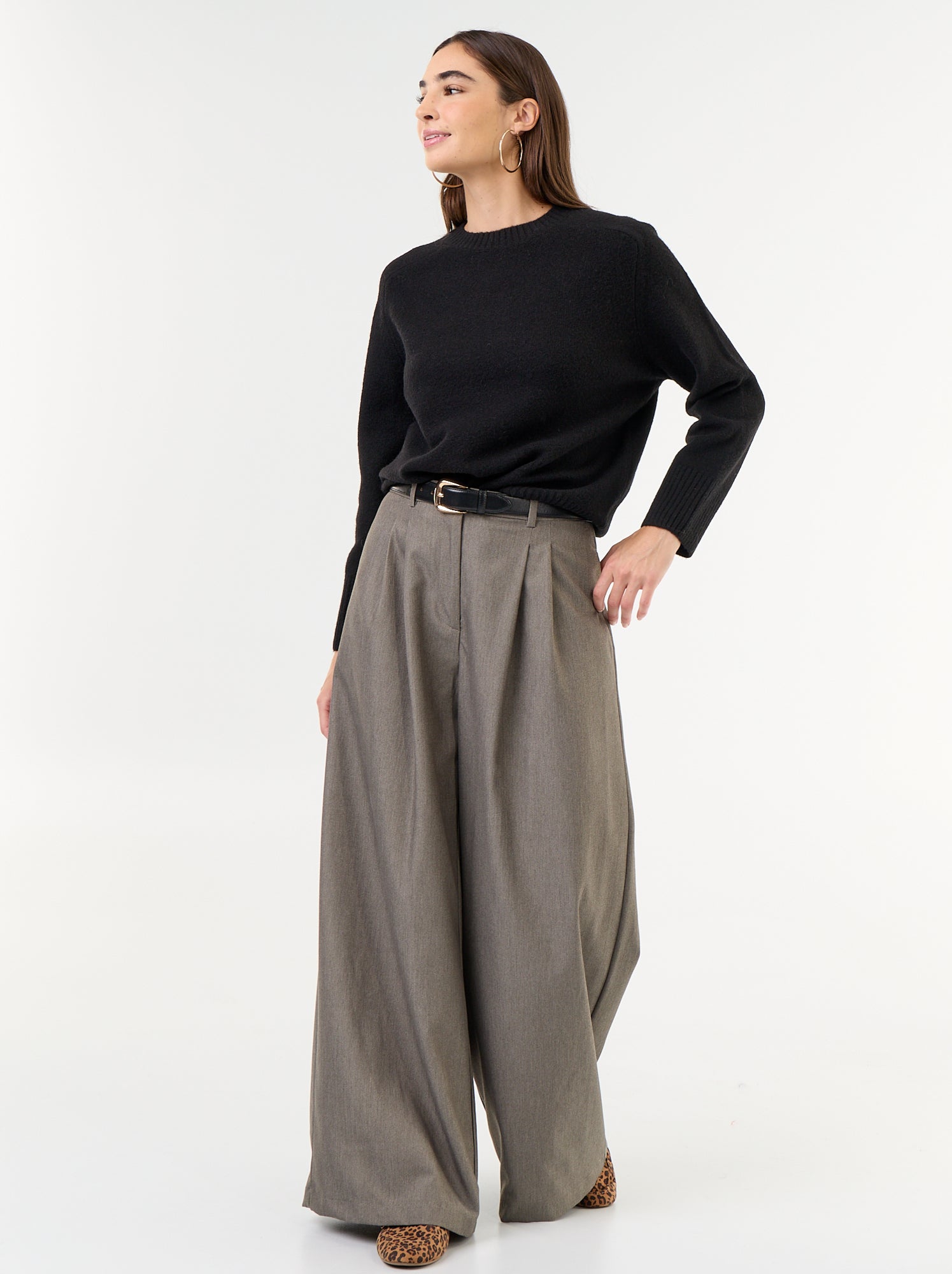 Pull rallongé en maille moulinée - Noir