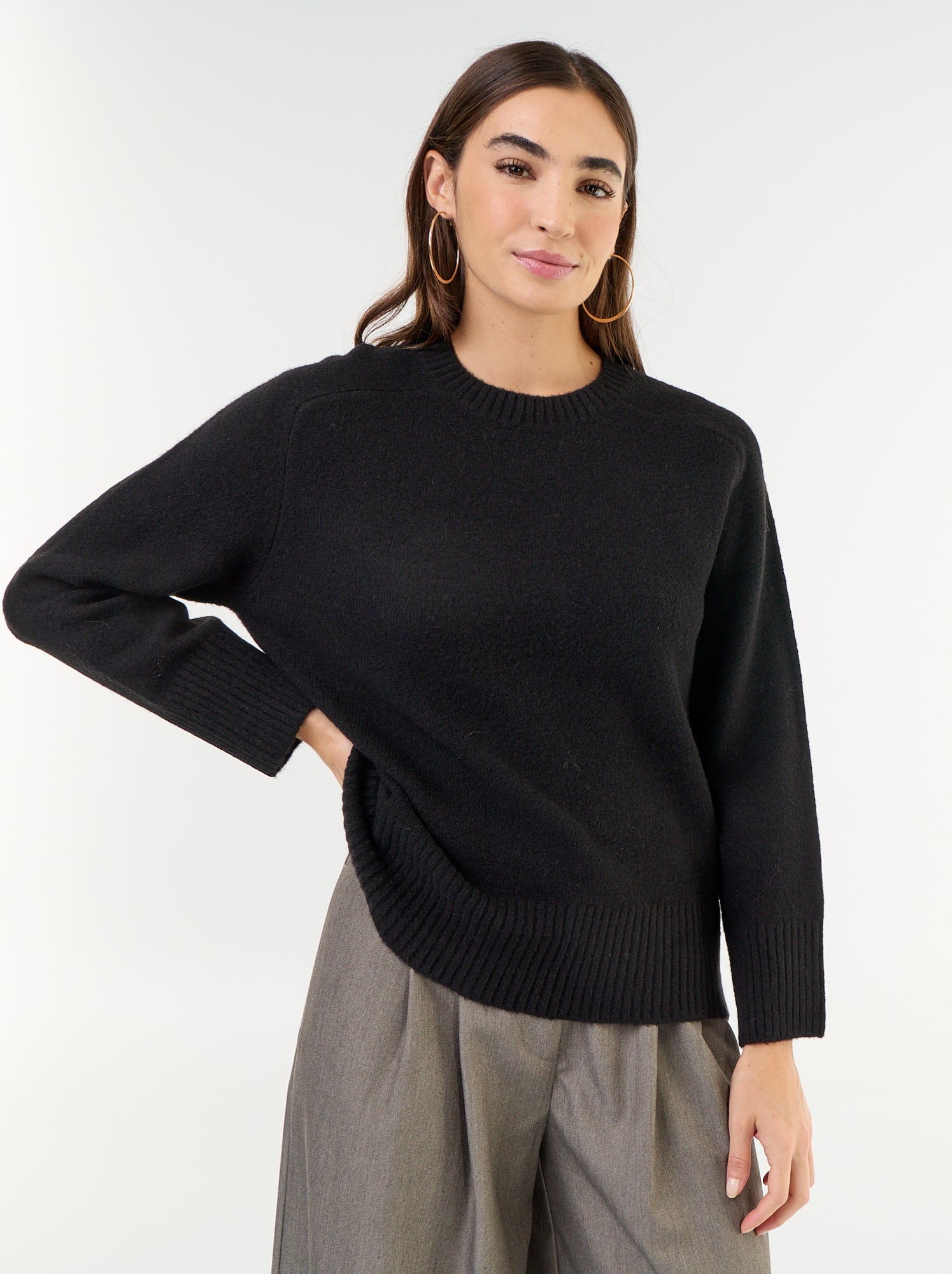 Pull rallongé en maille moulinée - Noir