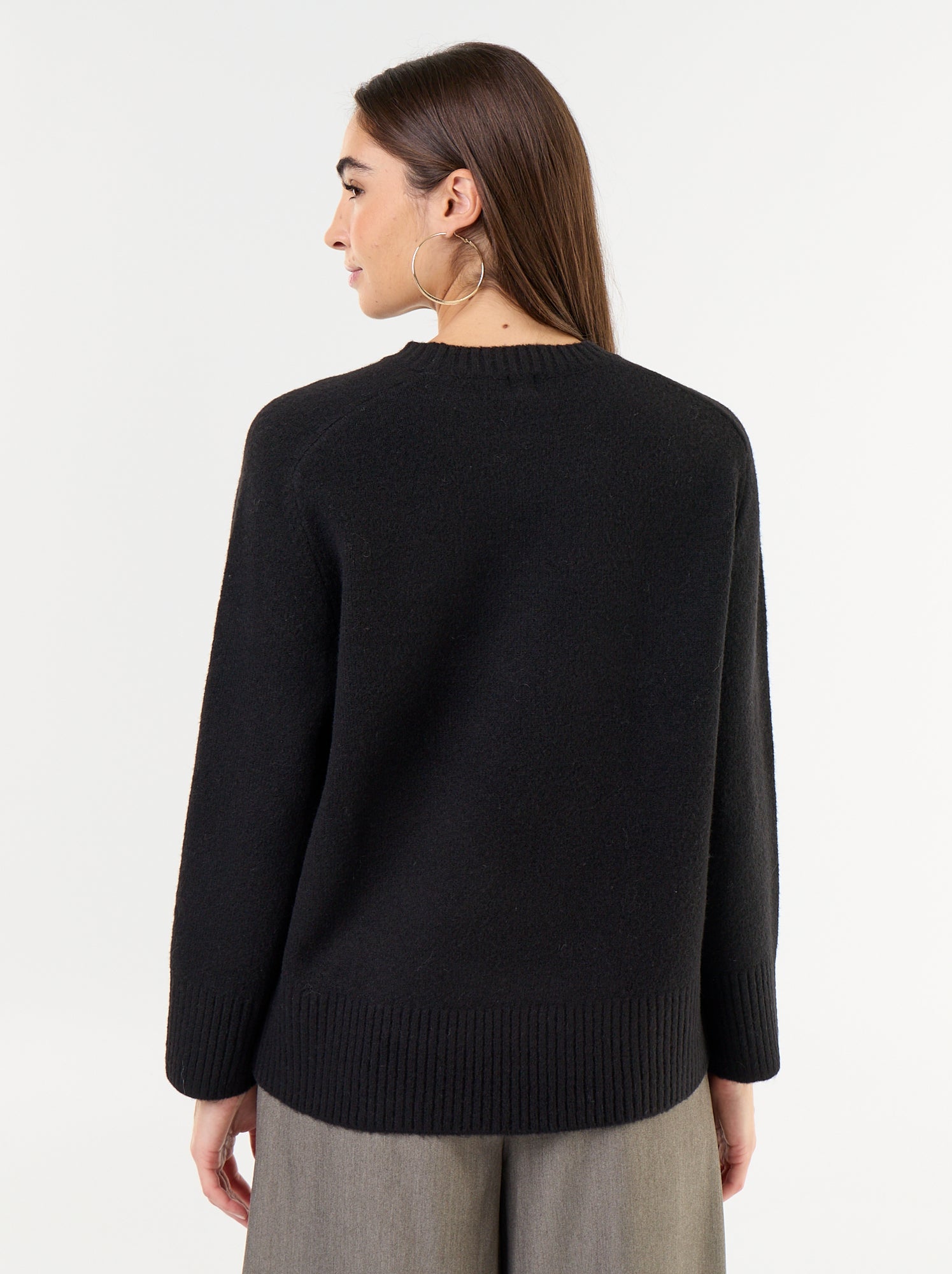 Pull rallongé en maille moulinée - Noir