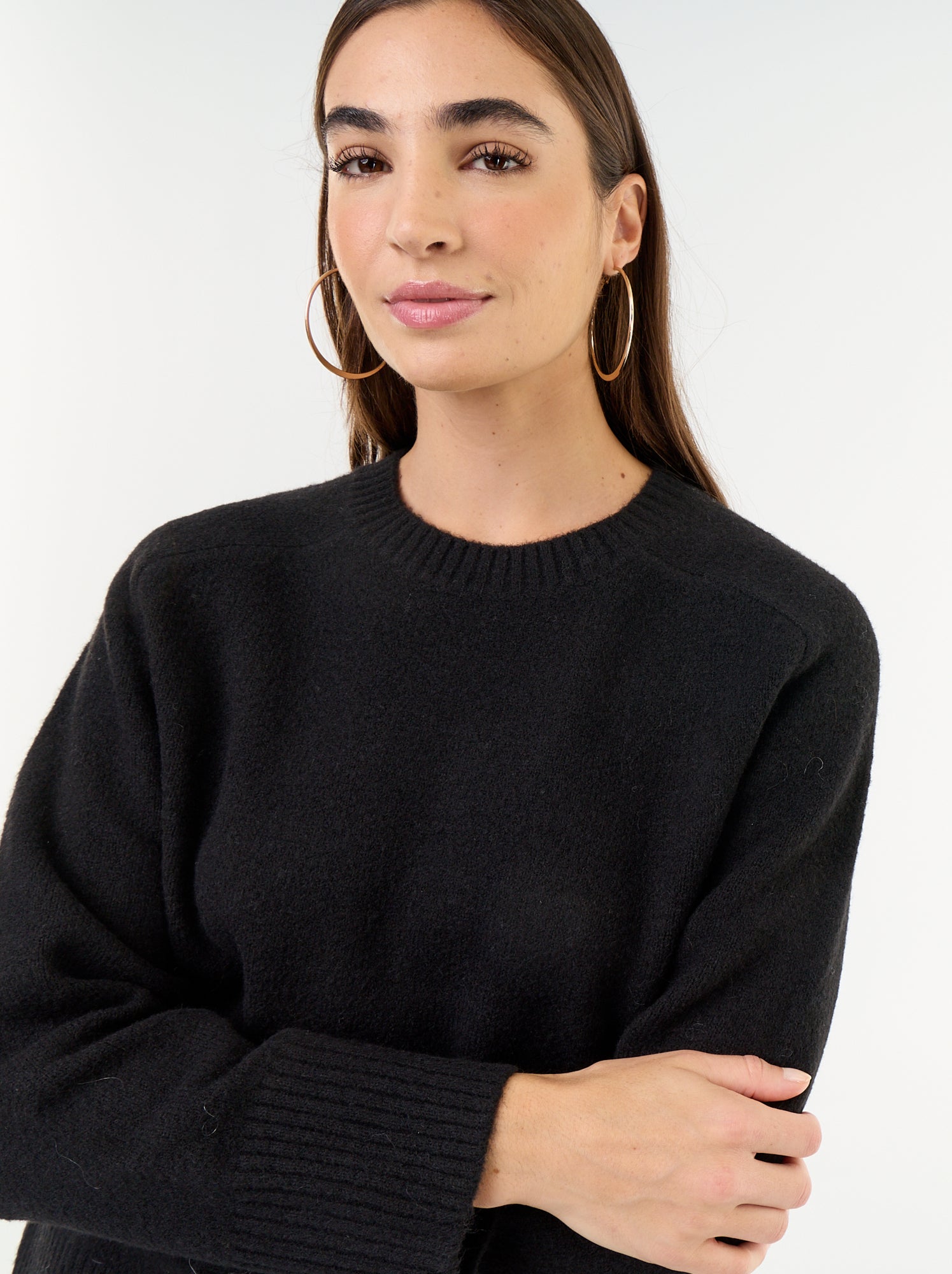 Pull rallongé en maille moulinée - Noir