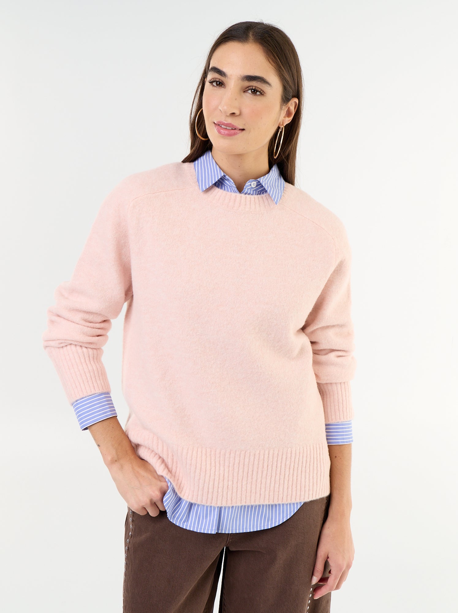 Pull rallongé en maille moulinée - Rose