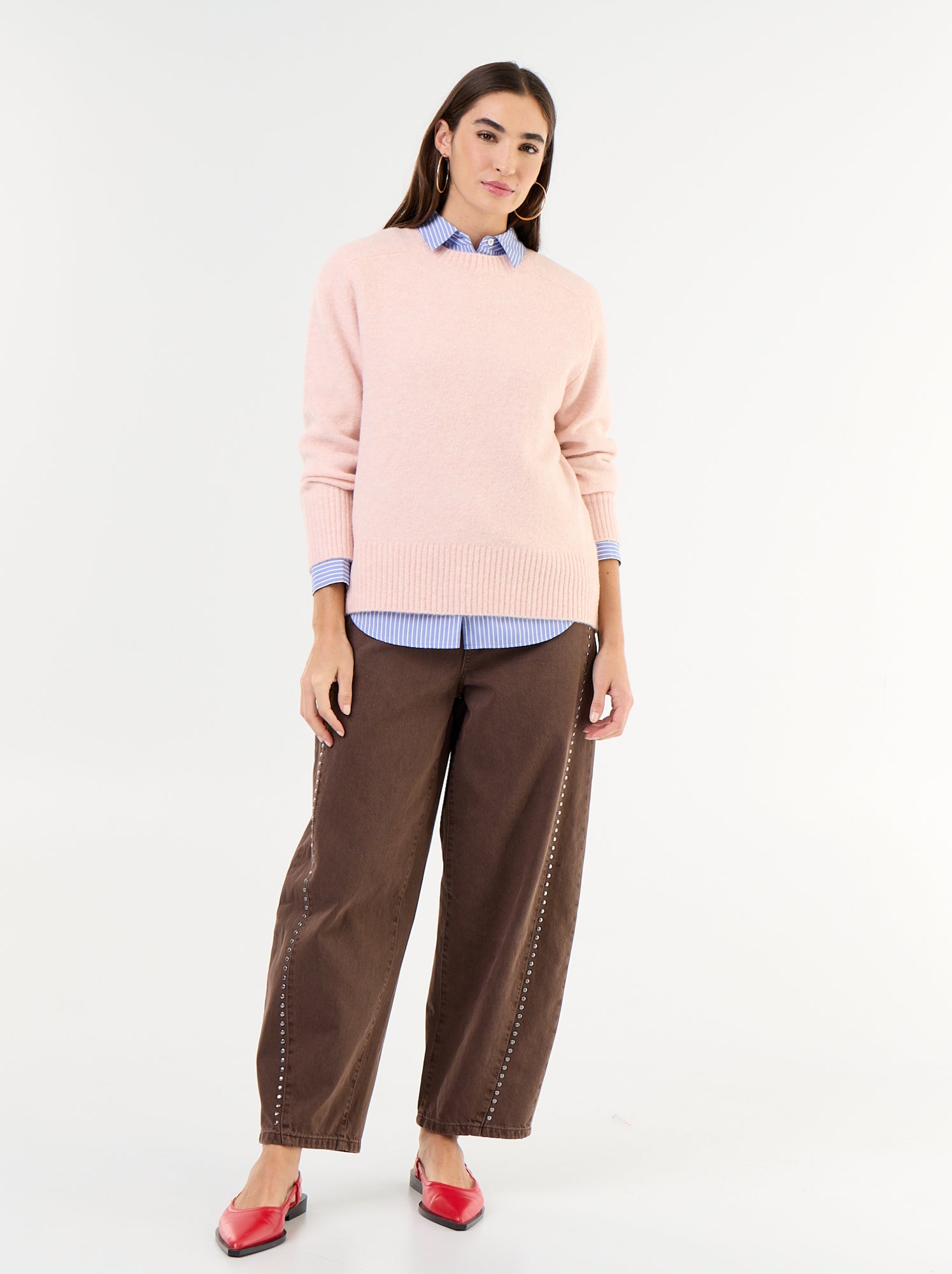 Pull rallongé en maille moulinée - Rose