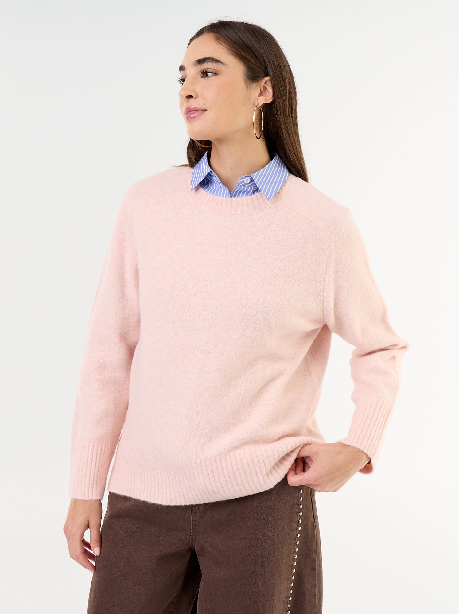 Pull rallongé en maille moulinée - Rose