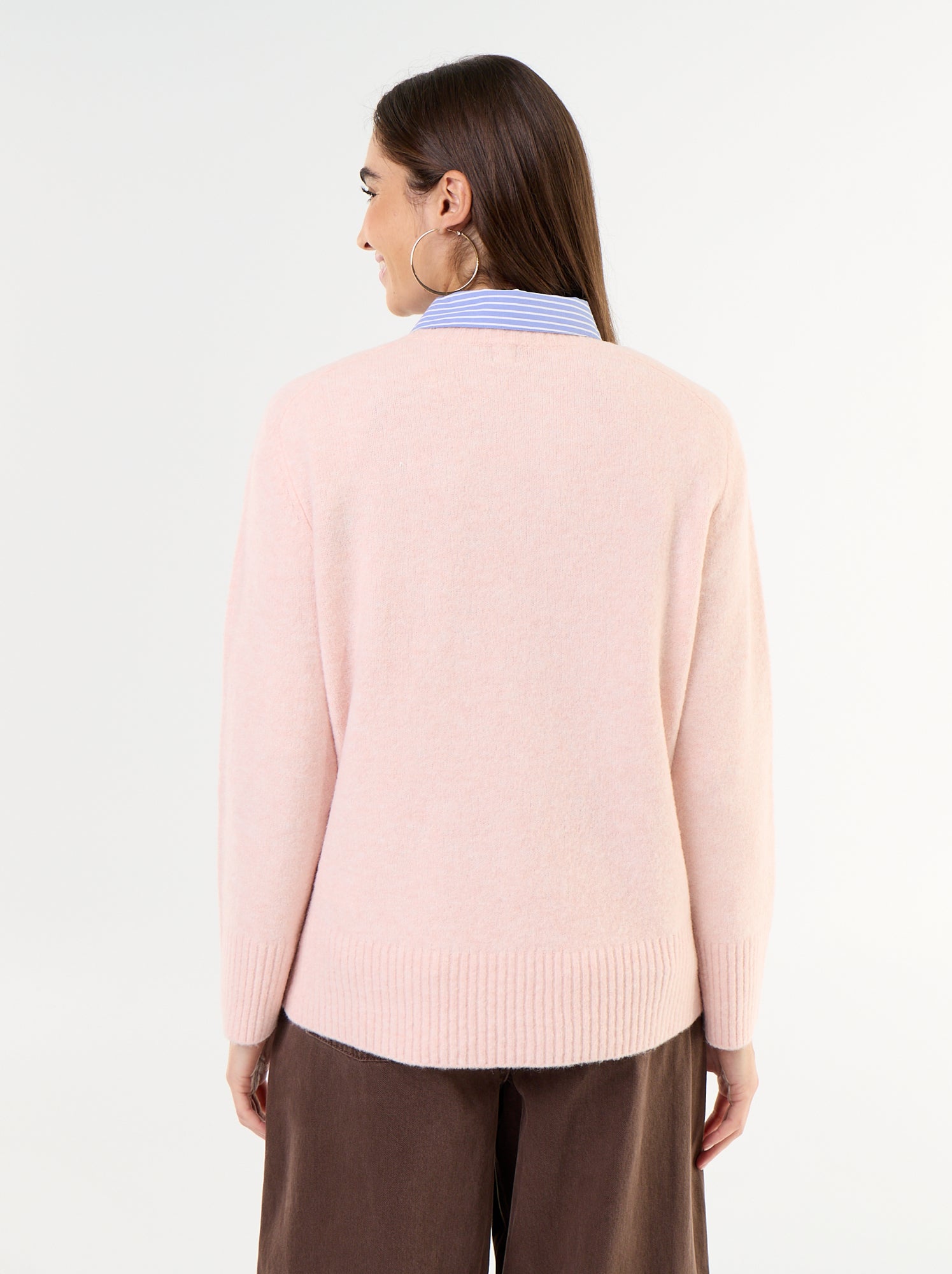 Pull rallongé en maille moulinée - Rose