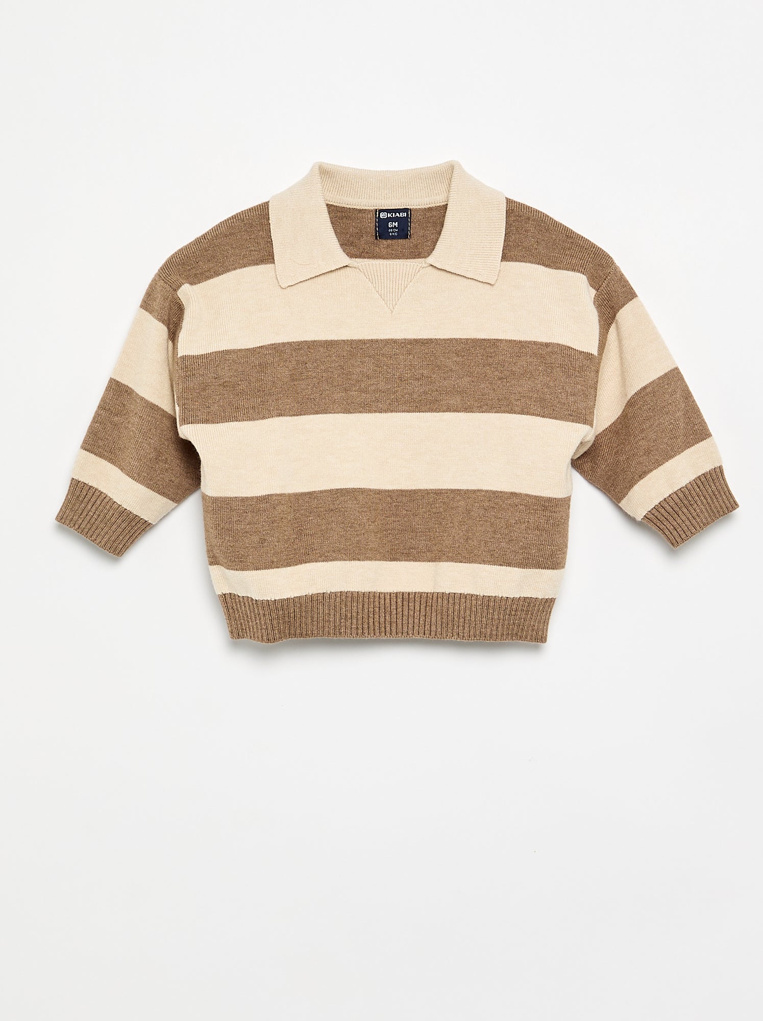 Pull rayé à manches longues et col polo - Beige (GEH49_1)