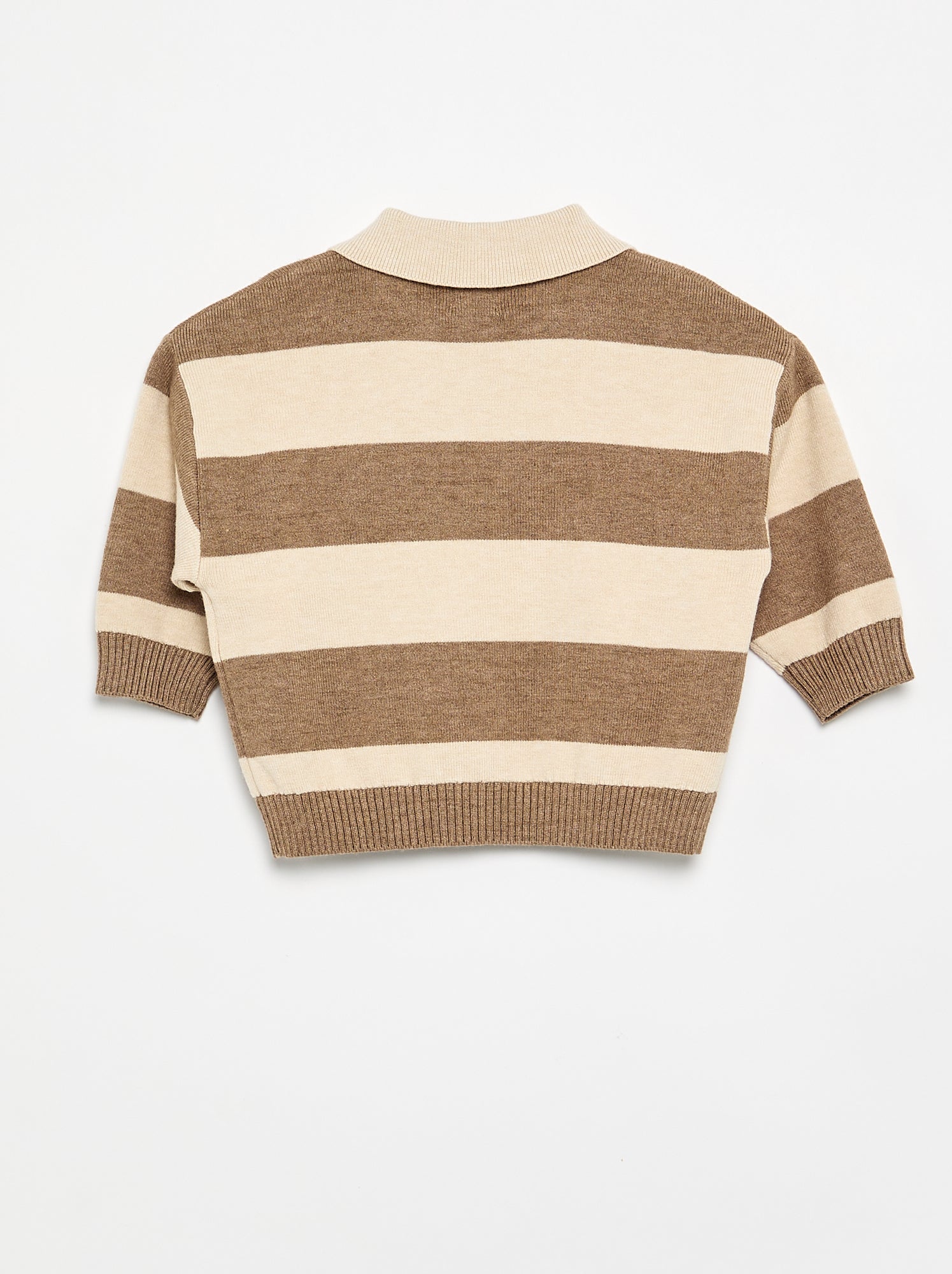 Pull rayé à manches longues et col polo - Beige (GEH49_1)