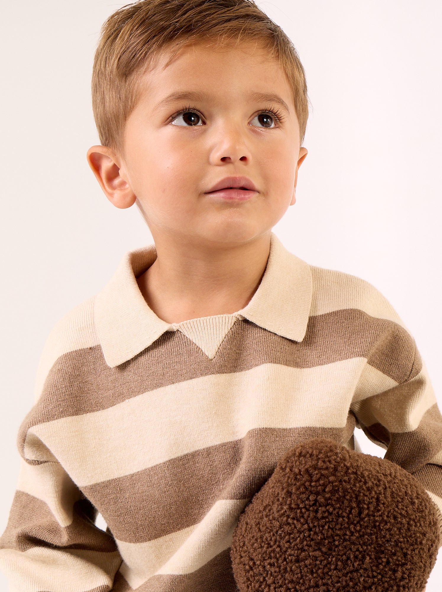 Pull rayé à manches longues et col polo - Beige (GEH49_1)