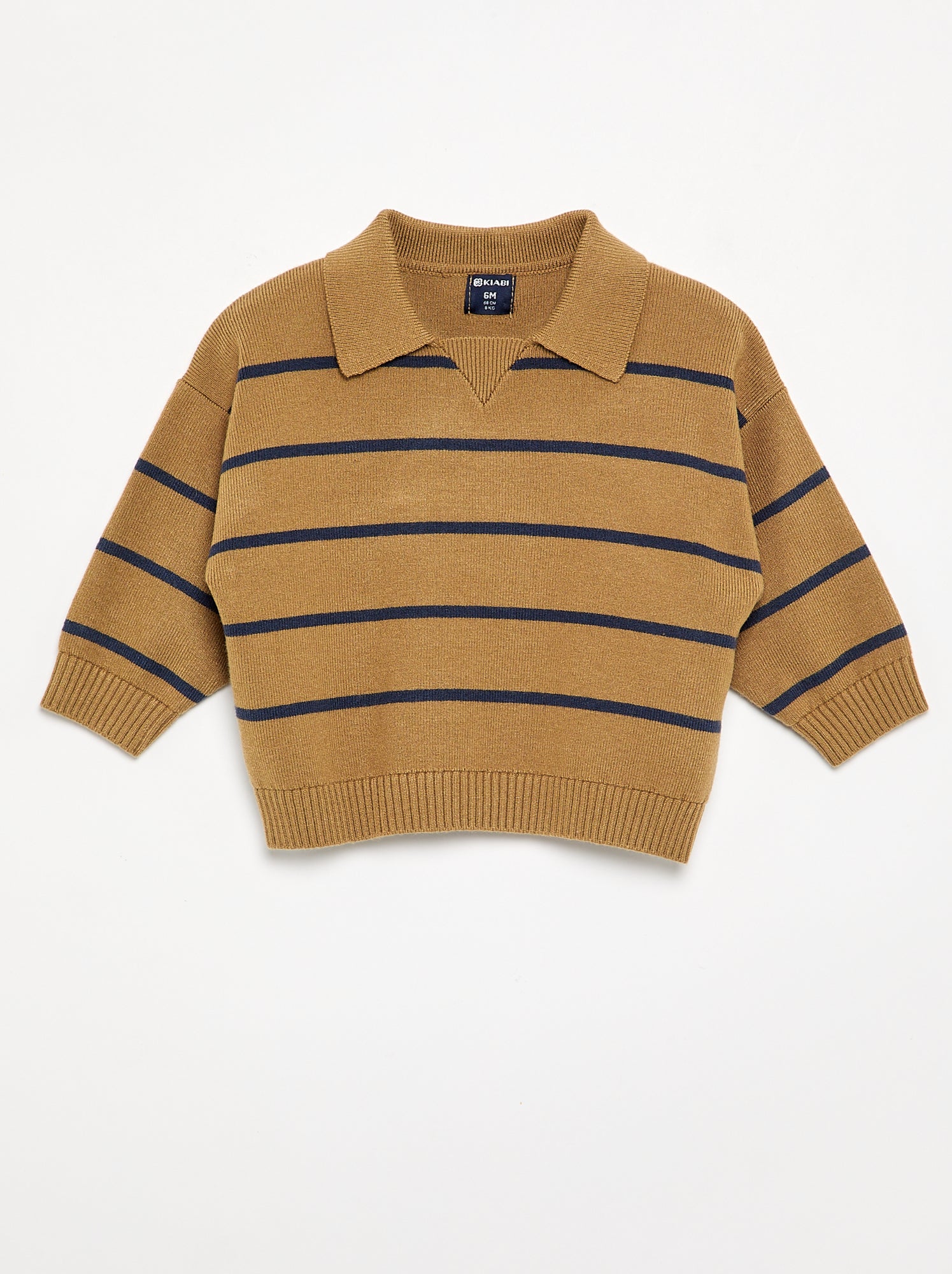 Pull rayé à manches longues et col polo - Beige (GEH49_2)