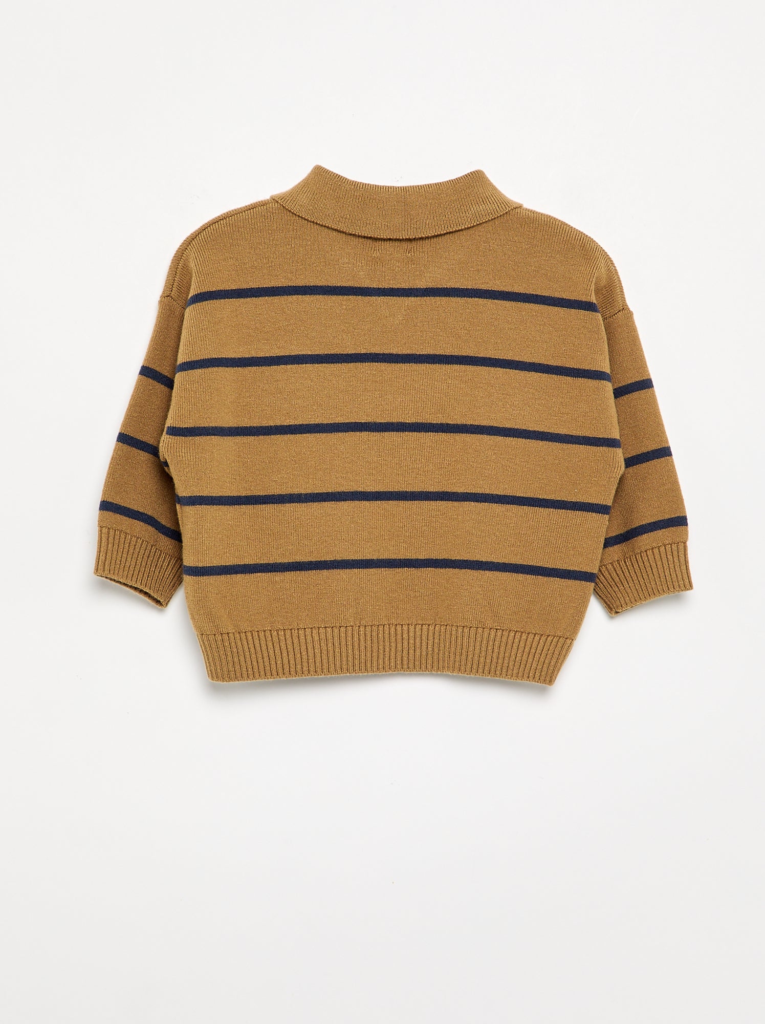 Pull rayé à manches longues et col polo - Beige (GEH49_2)