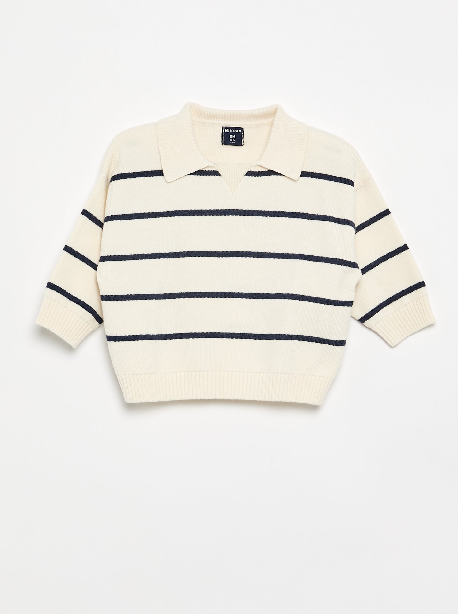 Pull rayé à manches longues et col polo - Beige (GEH49_3)