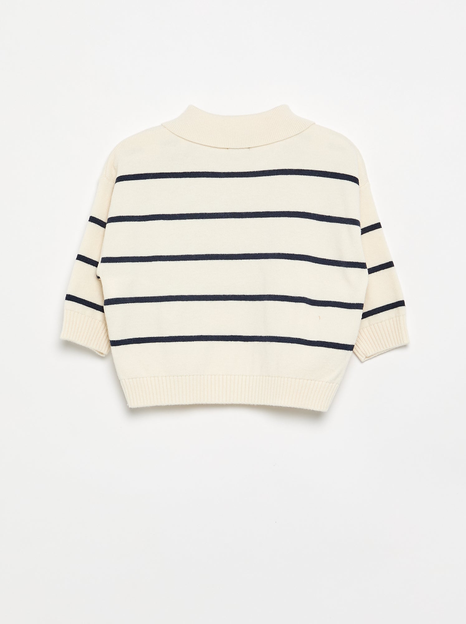 Pull rayé à manches longues et col polo - Beige (GEH49_3)