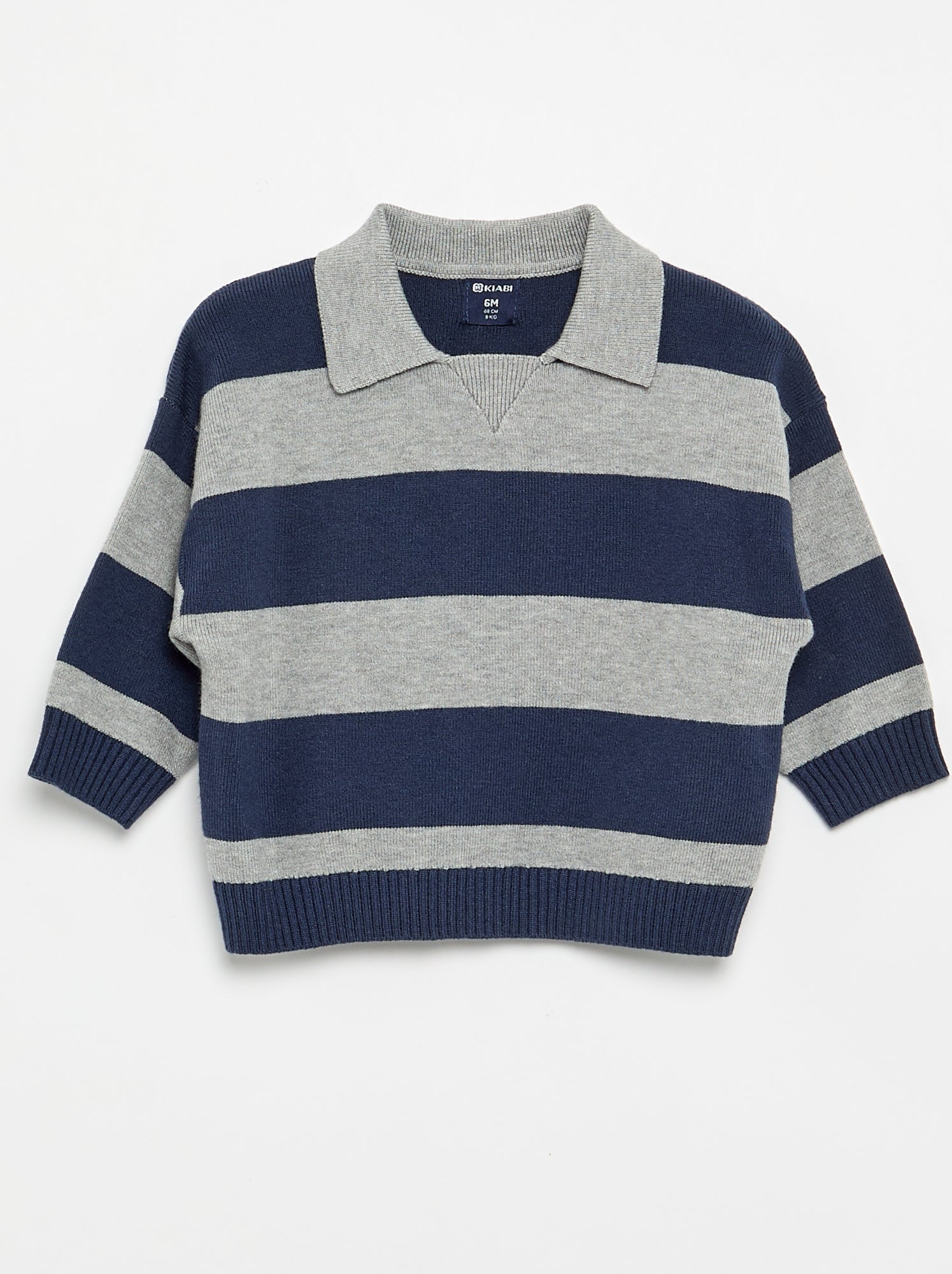 Pull rayé à manches longues et col polo - Bleu