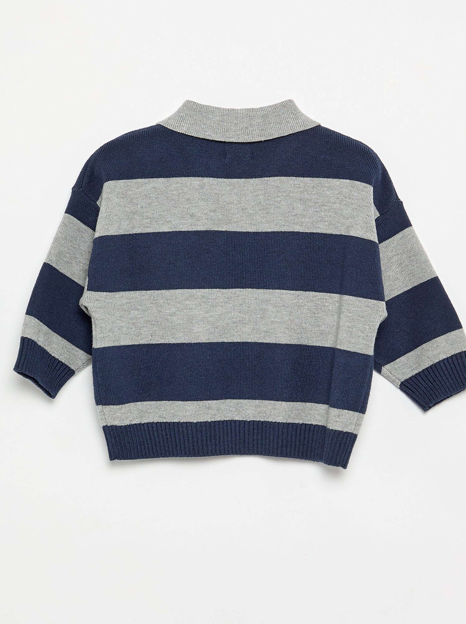 Pull rayé à manches longues et col polo - Bleu