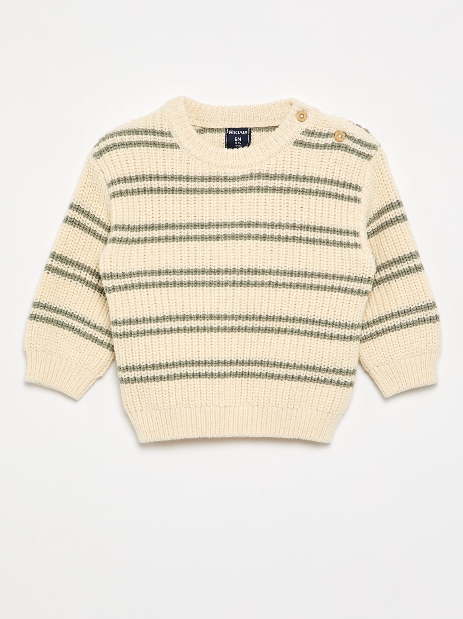 Pull rayé avec boutonnage épaule - Blanc