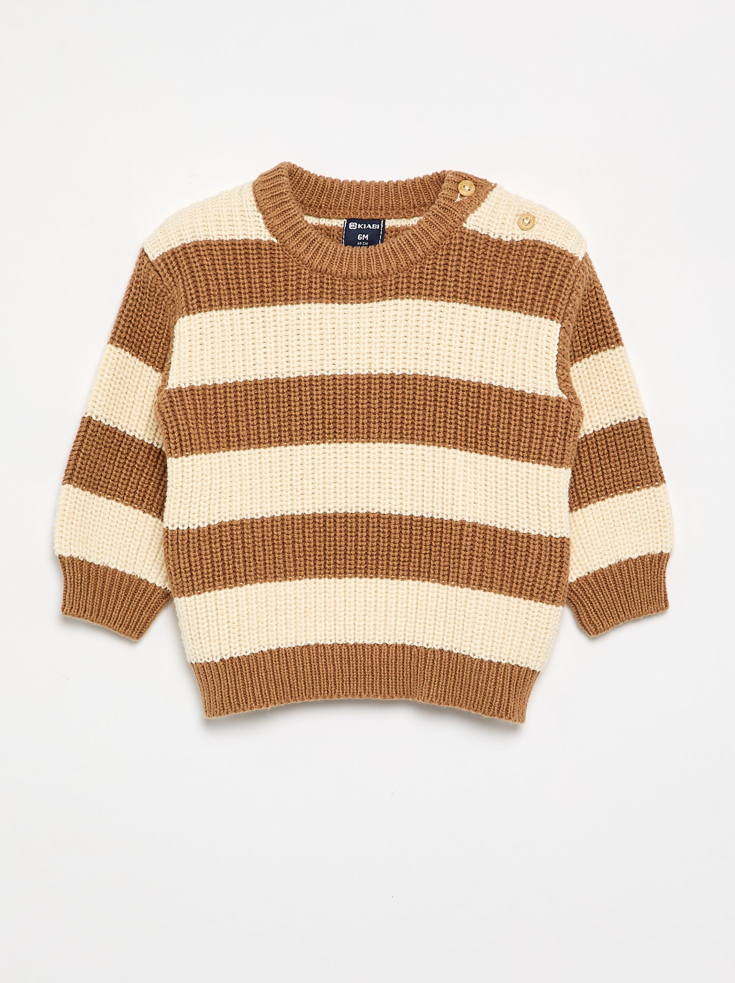 Pull rayé avec boutonnage épaule - Marron (GFM06_2)