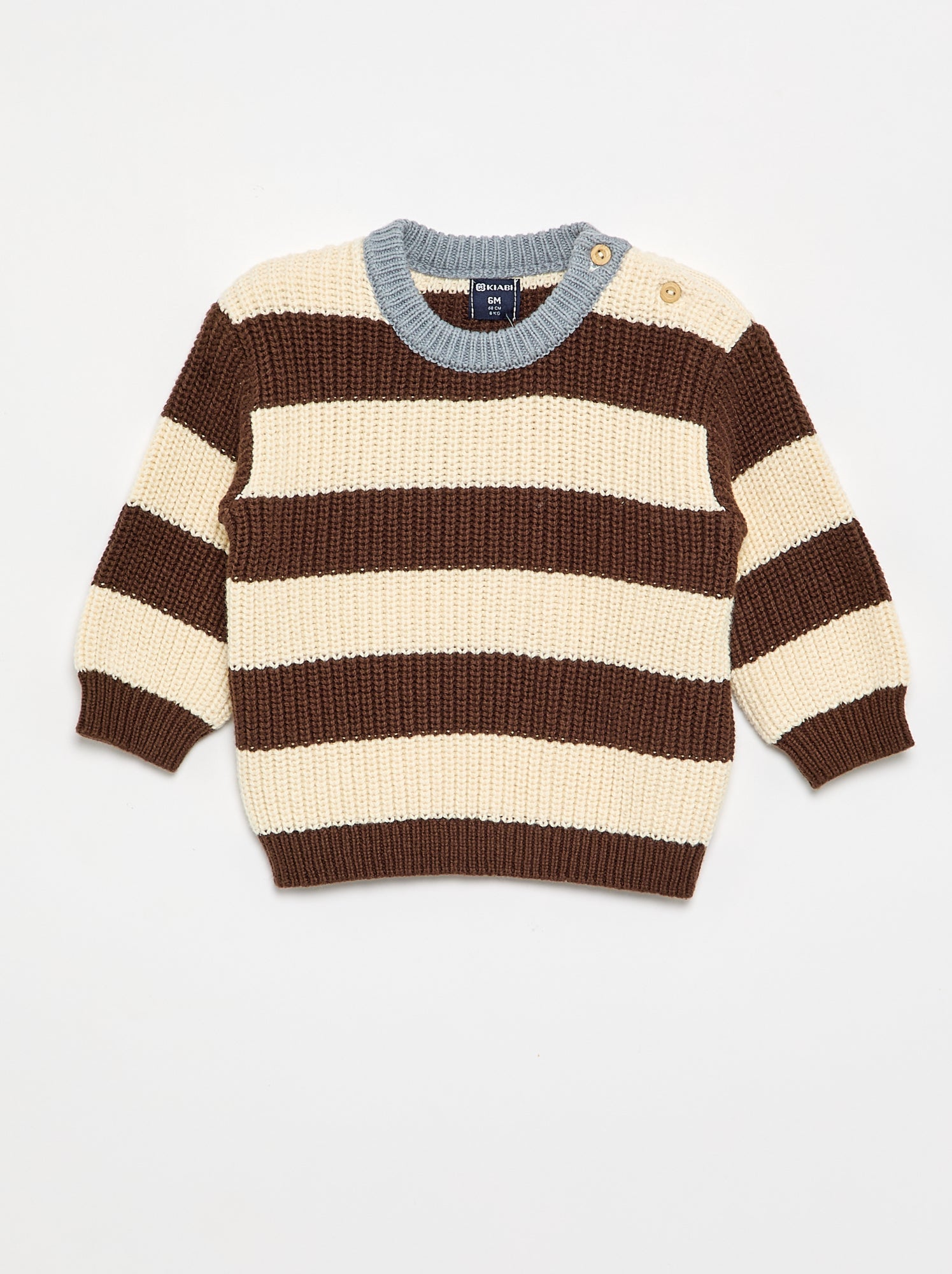 Pull rayé avec boutonnage épaule - Marron (GFM06_3)