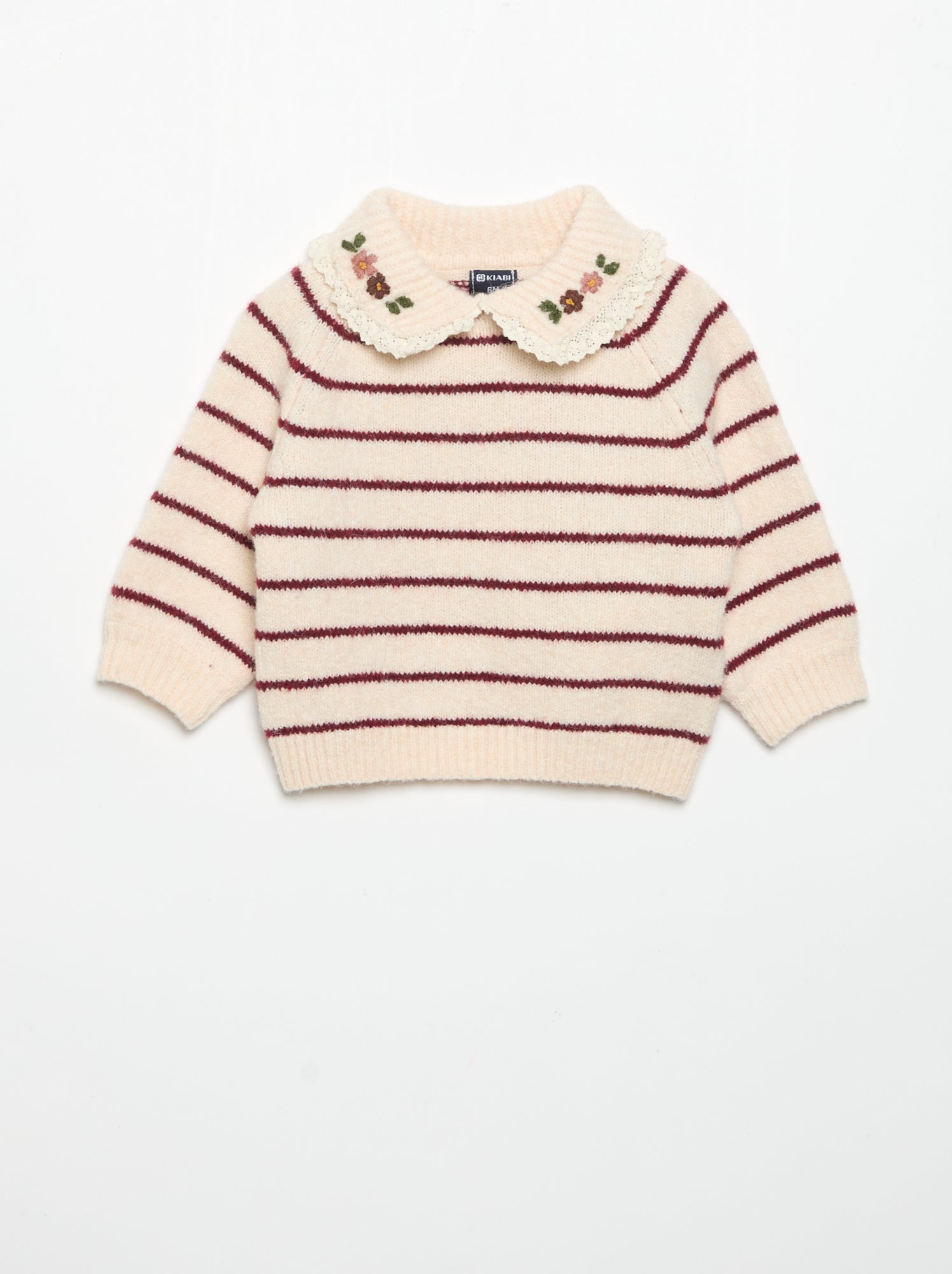Pull rayé avec col fantaisie - Beige