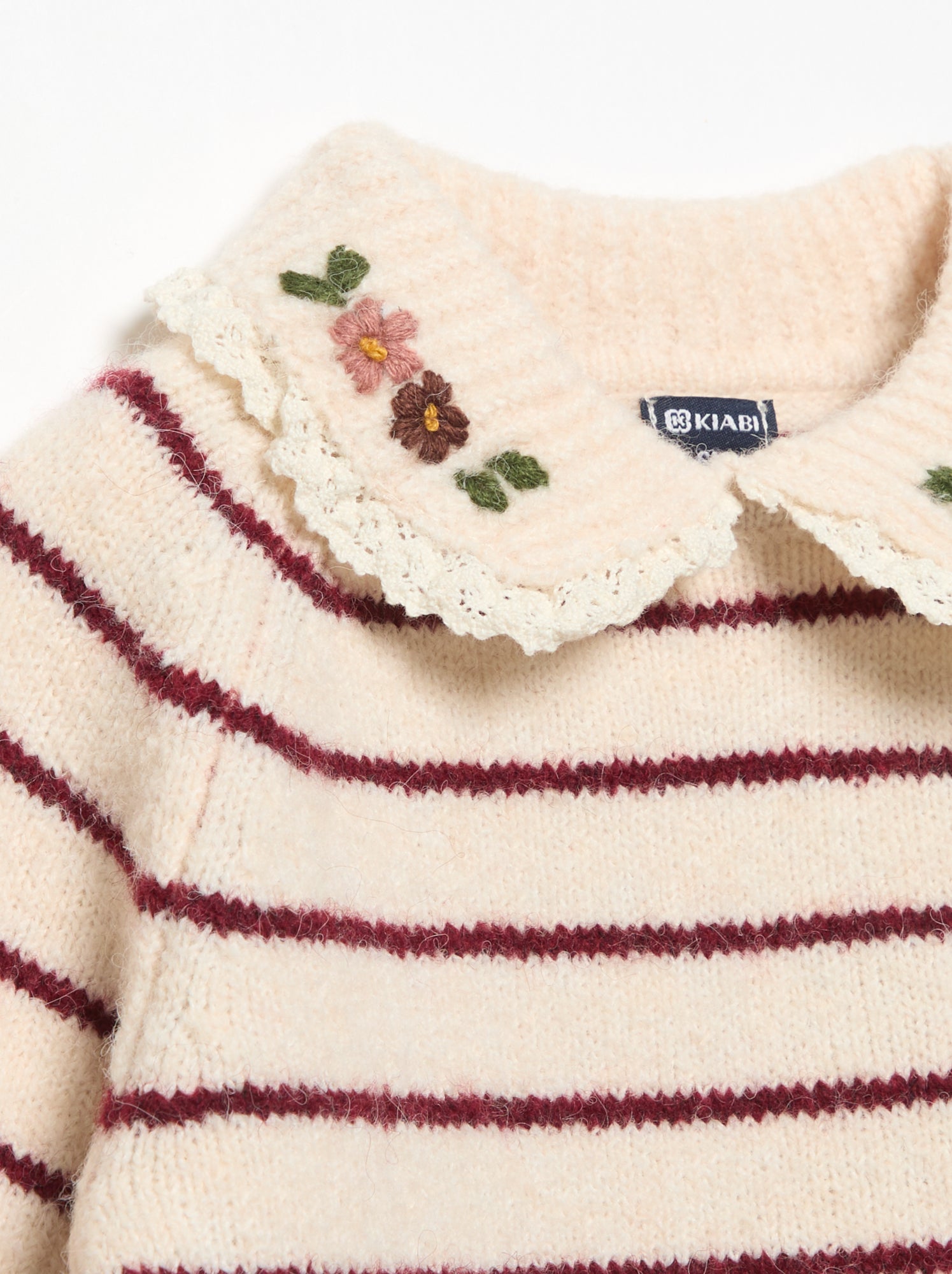 Pull rayé avec col fantaisie - Beige