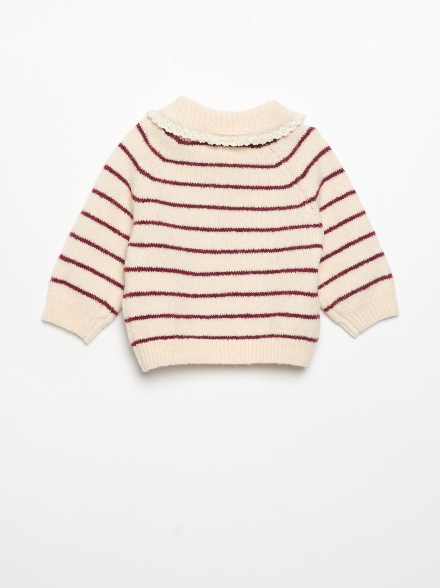 Pull rayé avec col fantaisie - Beige